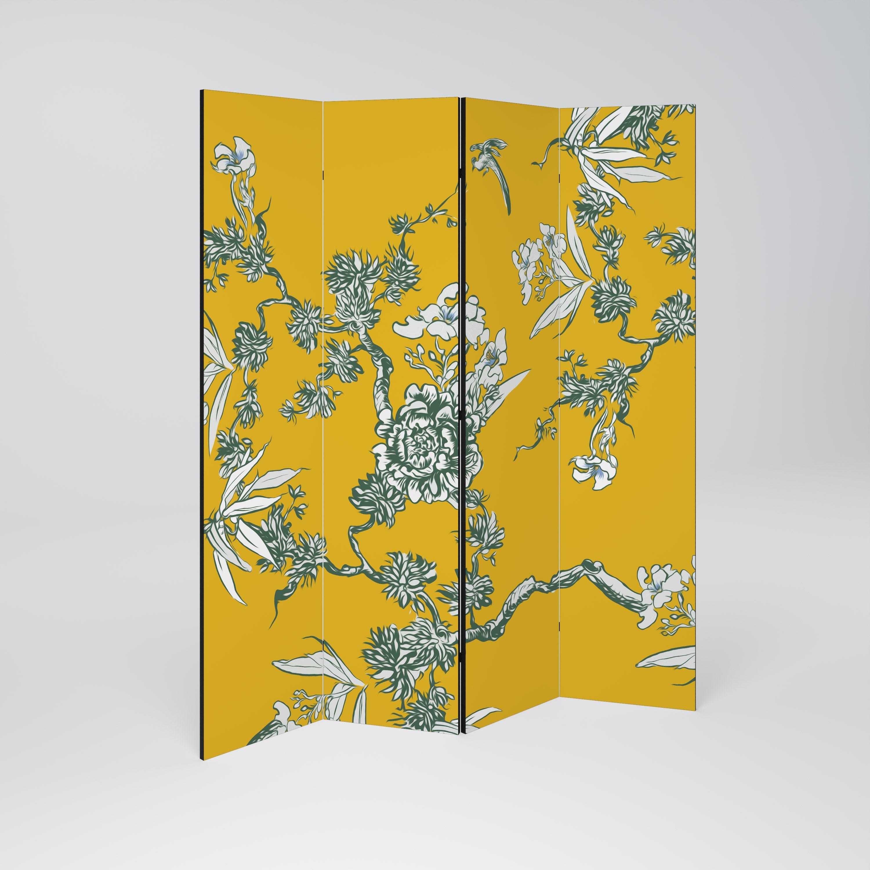 YELLOW CHINOISERIE Biombo Decorativo de 4 Painéis