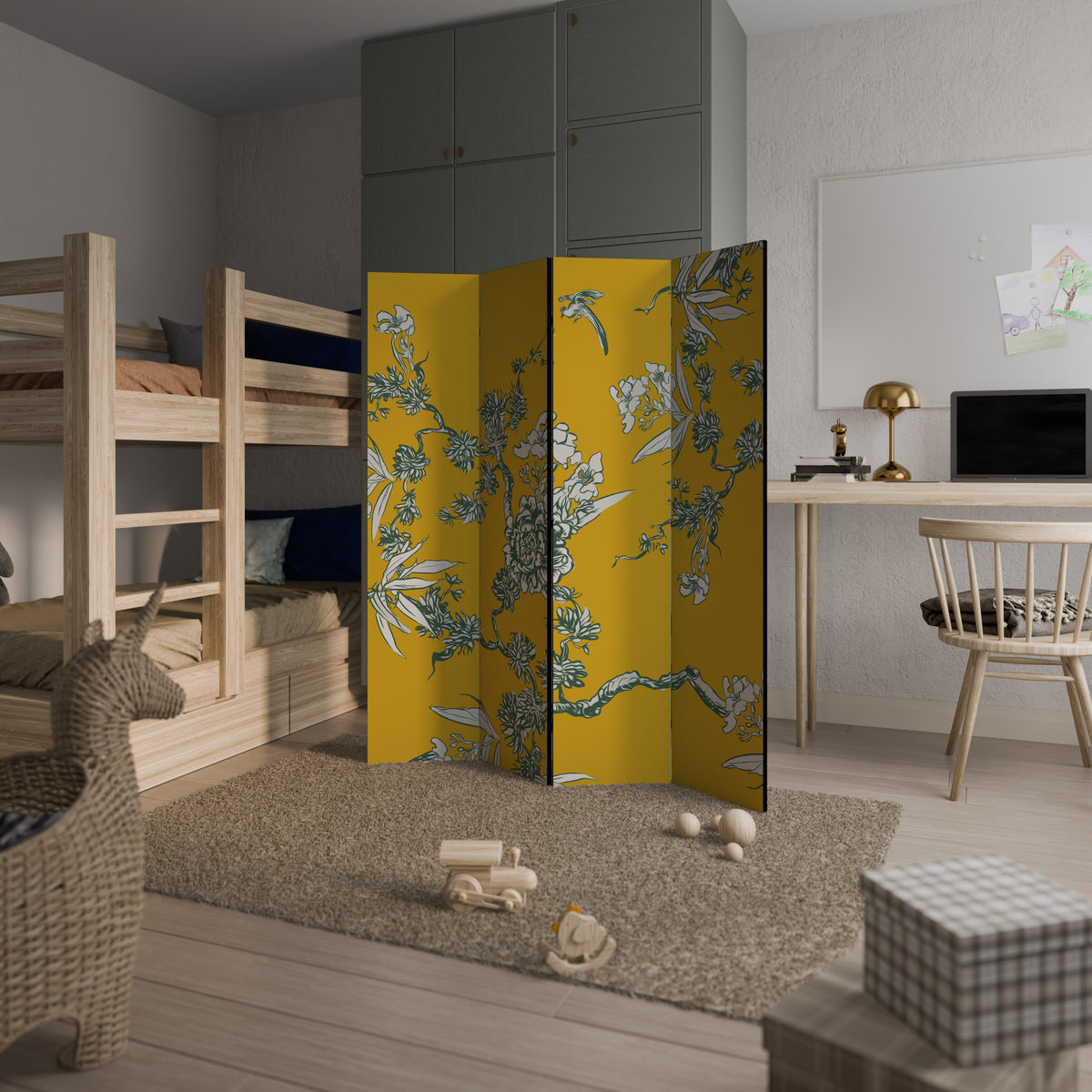YELLOW CHINOISERIE Biombo de 4 Painéis