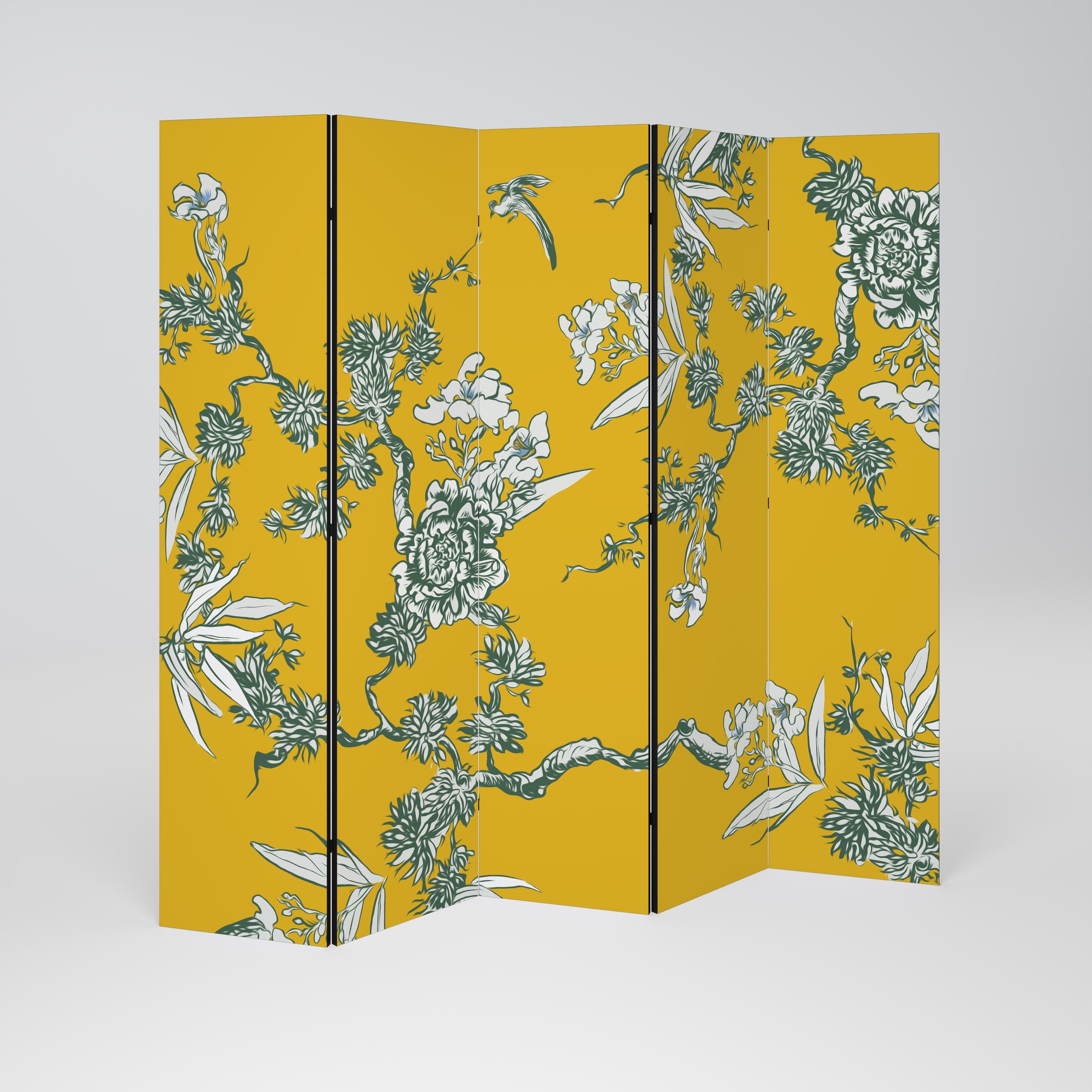 YELLOW CHINOISERIE Biombo Decorativo de 5 Painéis