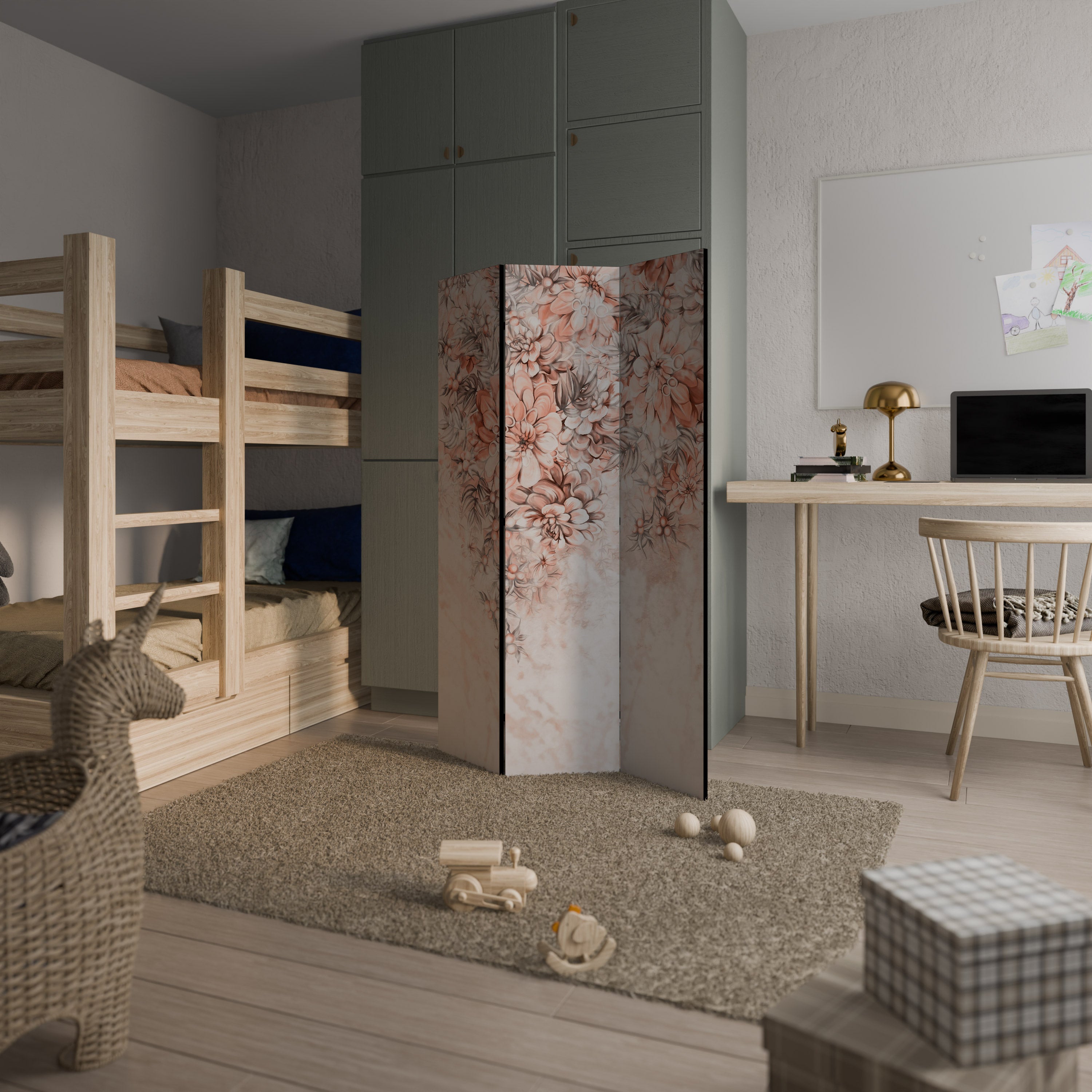 MARBLE GARDEN FANTASY Biombo Decorativo de 3 Painéis