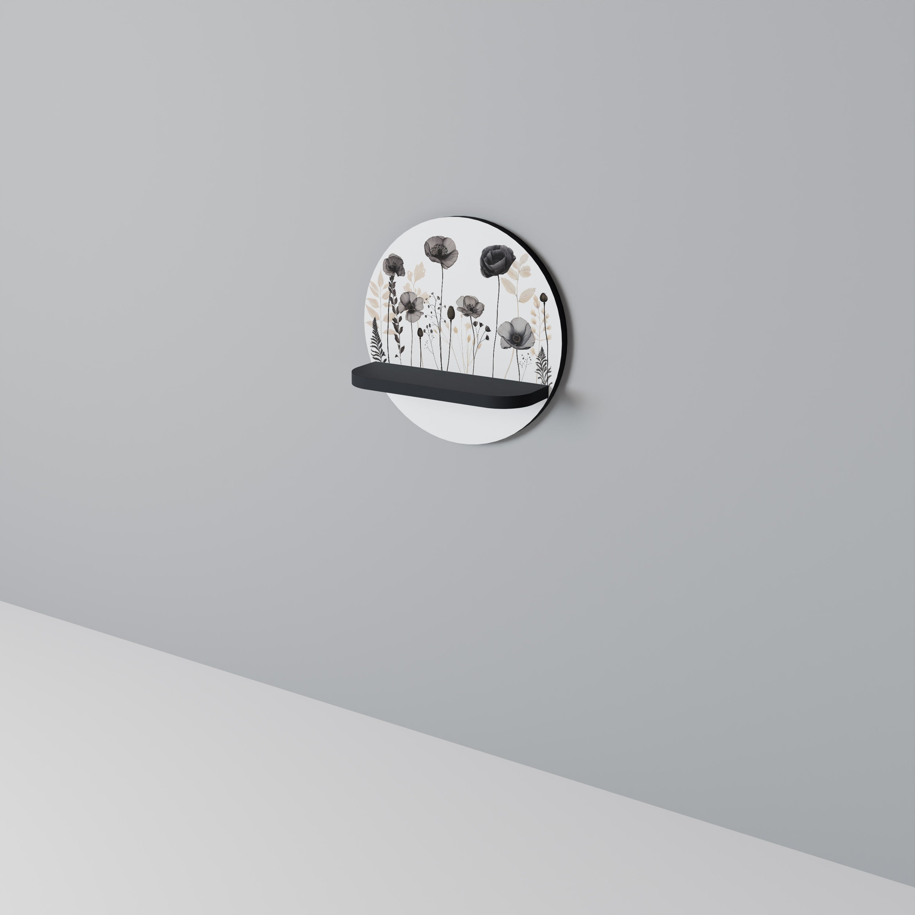 POPPY ALLURE Round Art Shelf In Black Finish