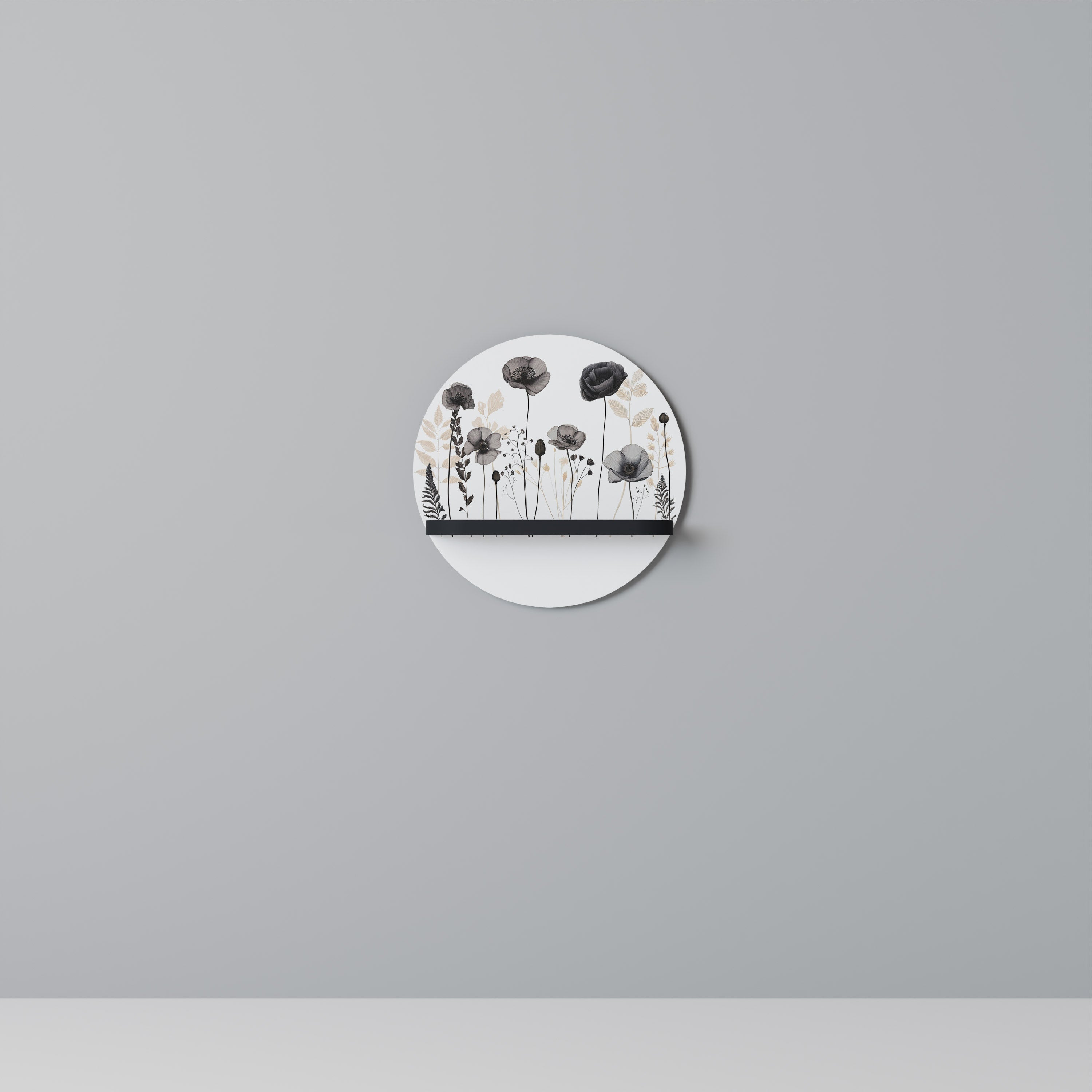 POPPY ALLURE Round Art Shelf In Black Finish