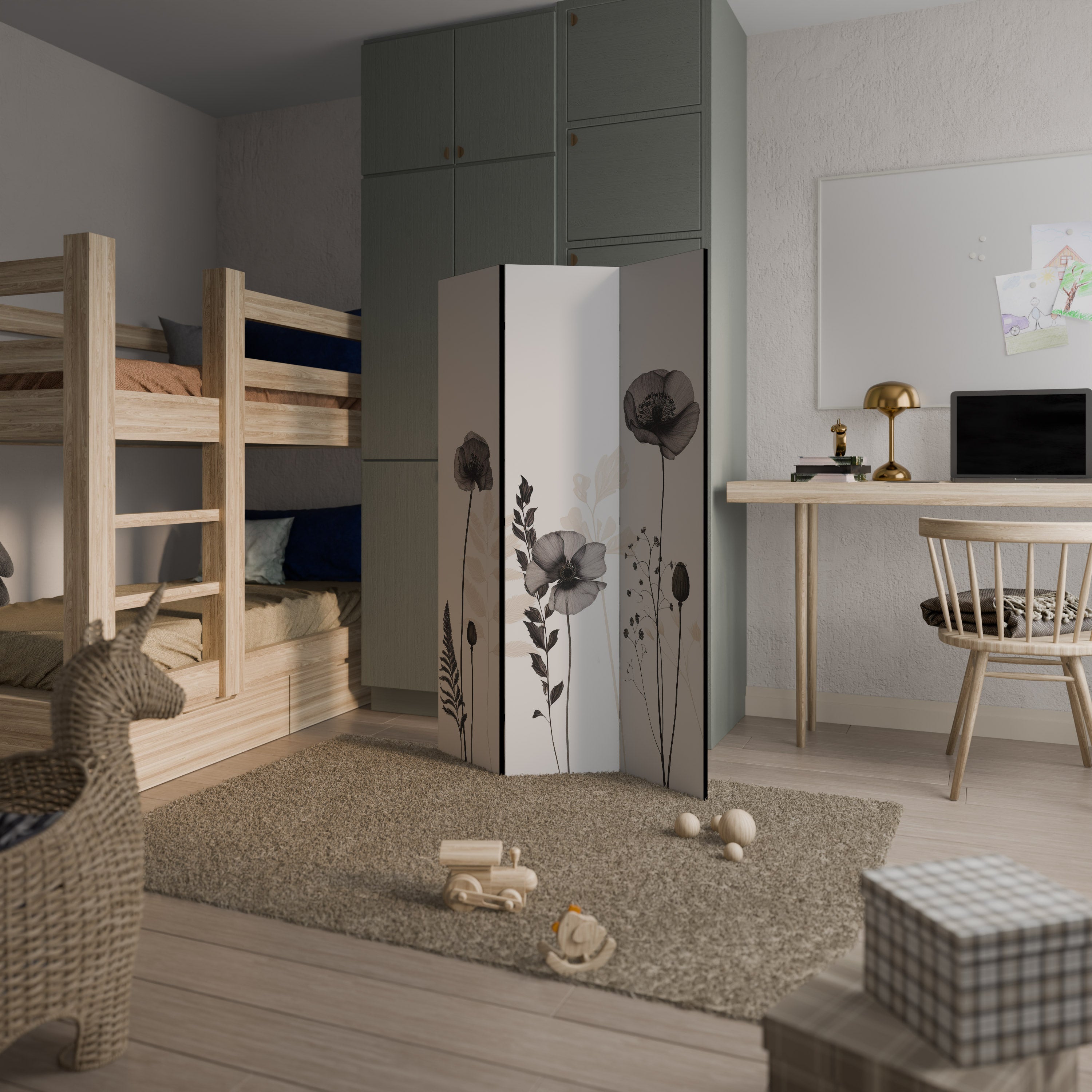 POPPY ALLURE Biombo Decorativo de 3 Painéis