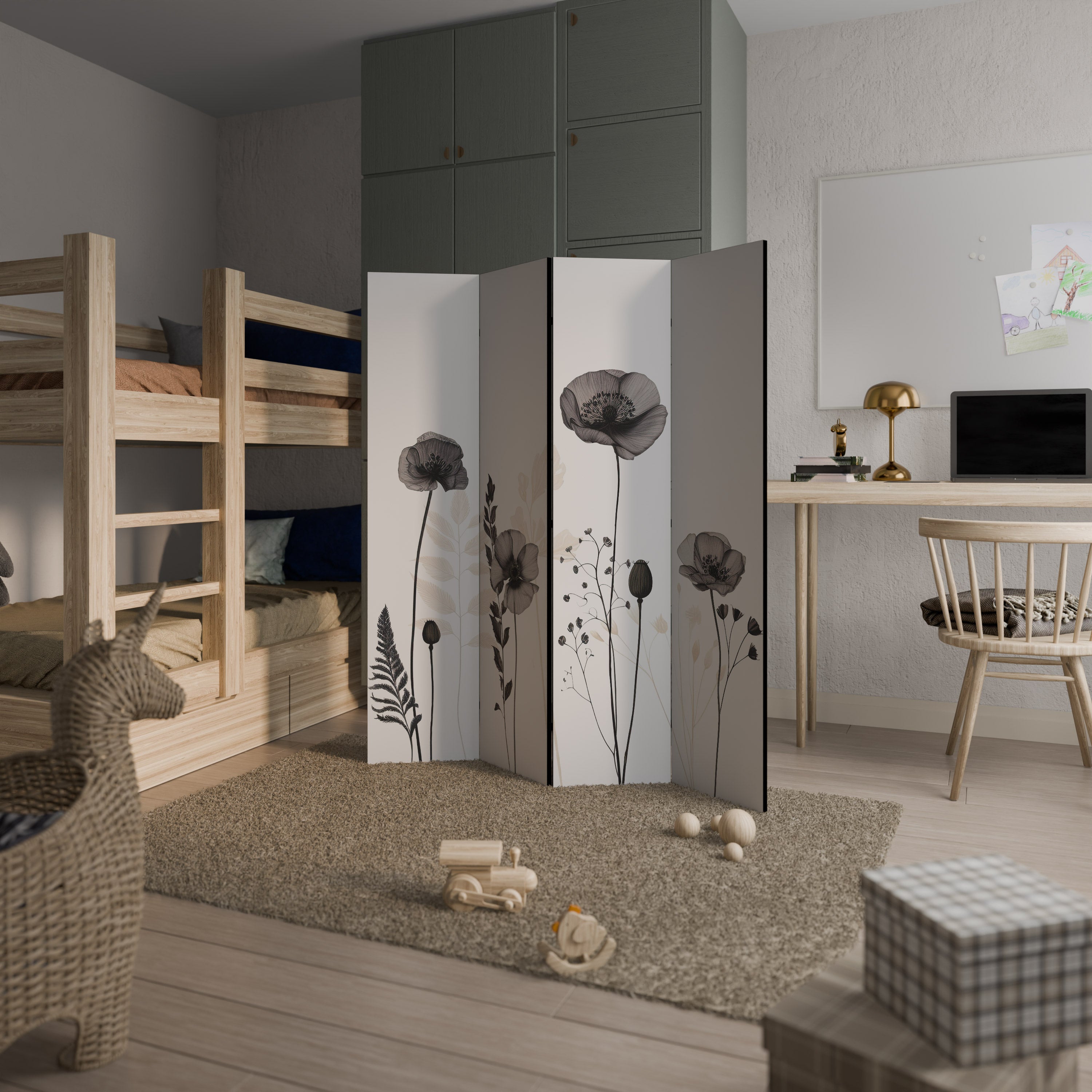 POPPY ALLURE Biombo Decorativo de 4 Painéis