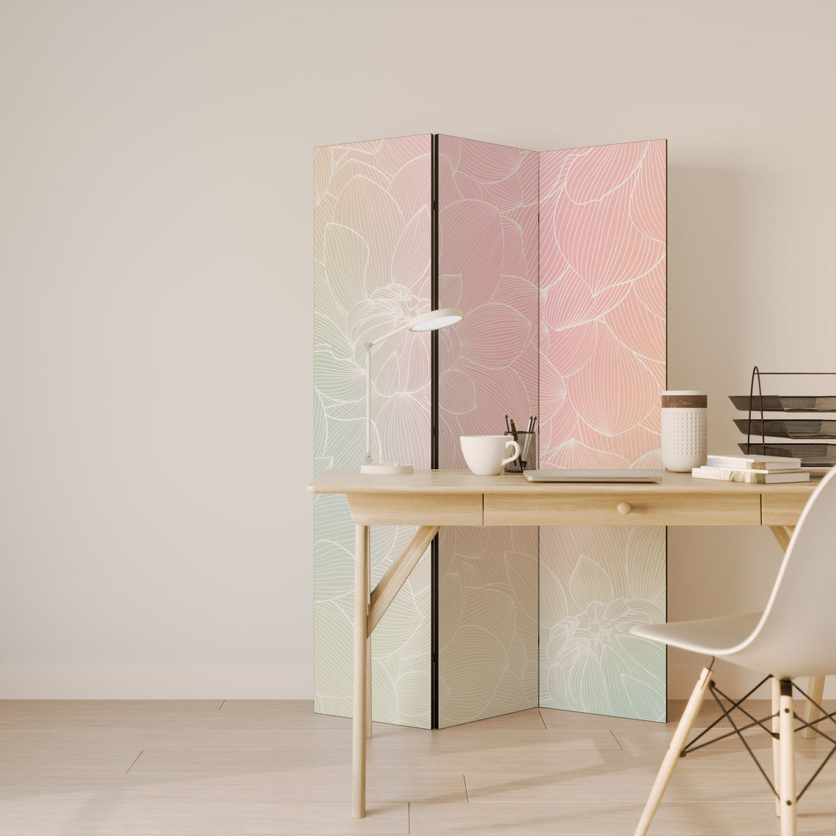 ELEGANT FLORAL FUSION Biombo de 3 Painéis