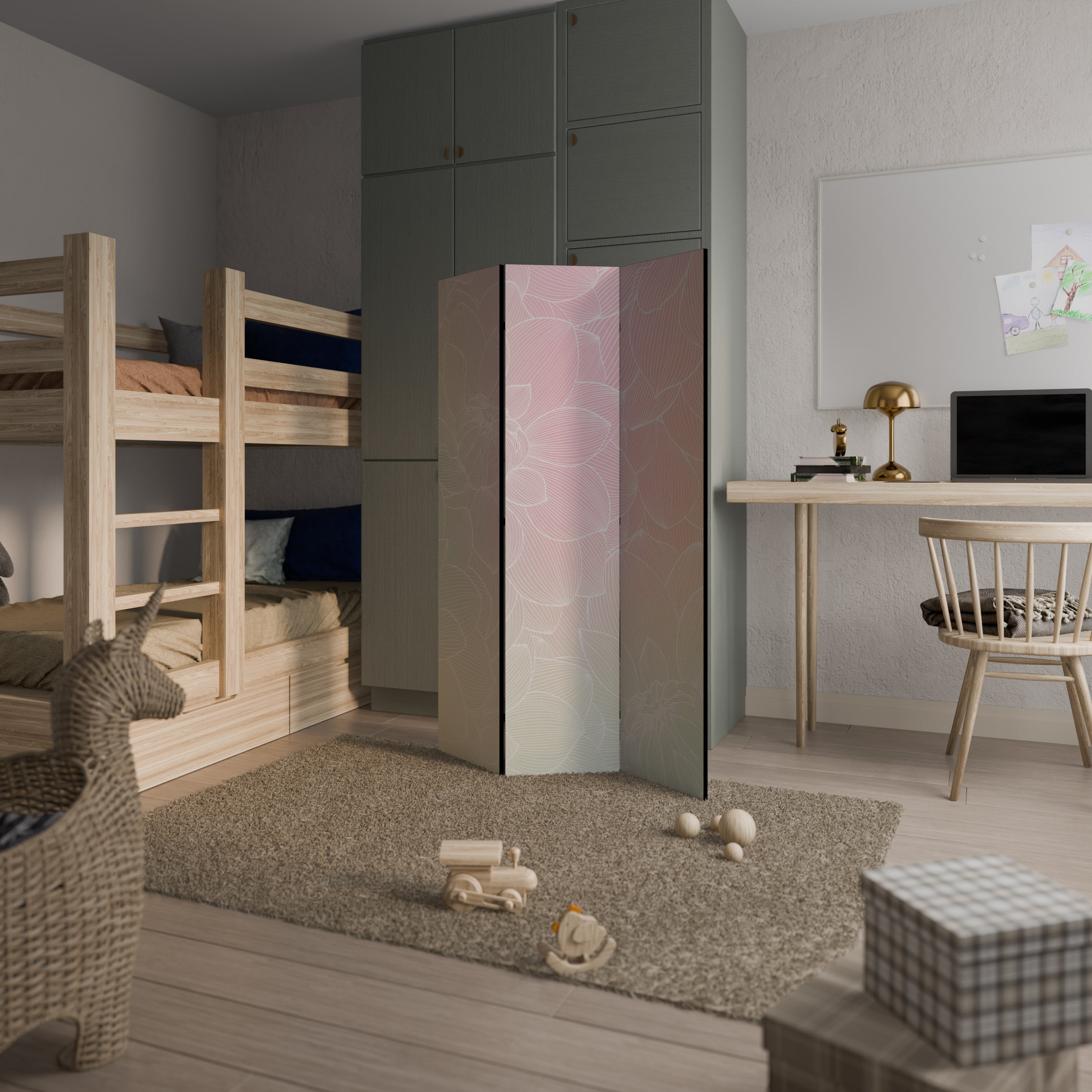 ELEGANT FLORAL FUSION Biombo Decorativo de 3 Painéis