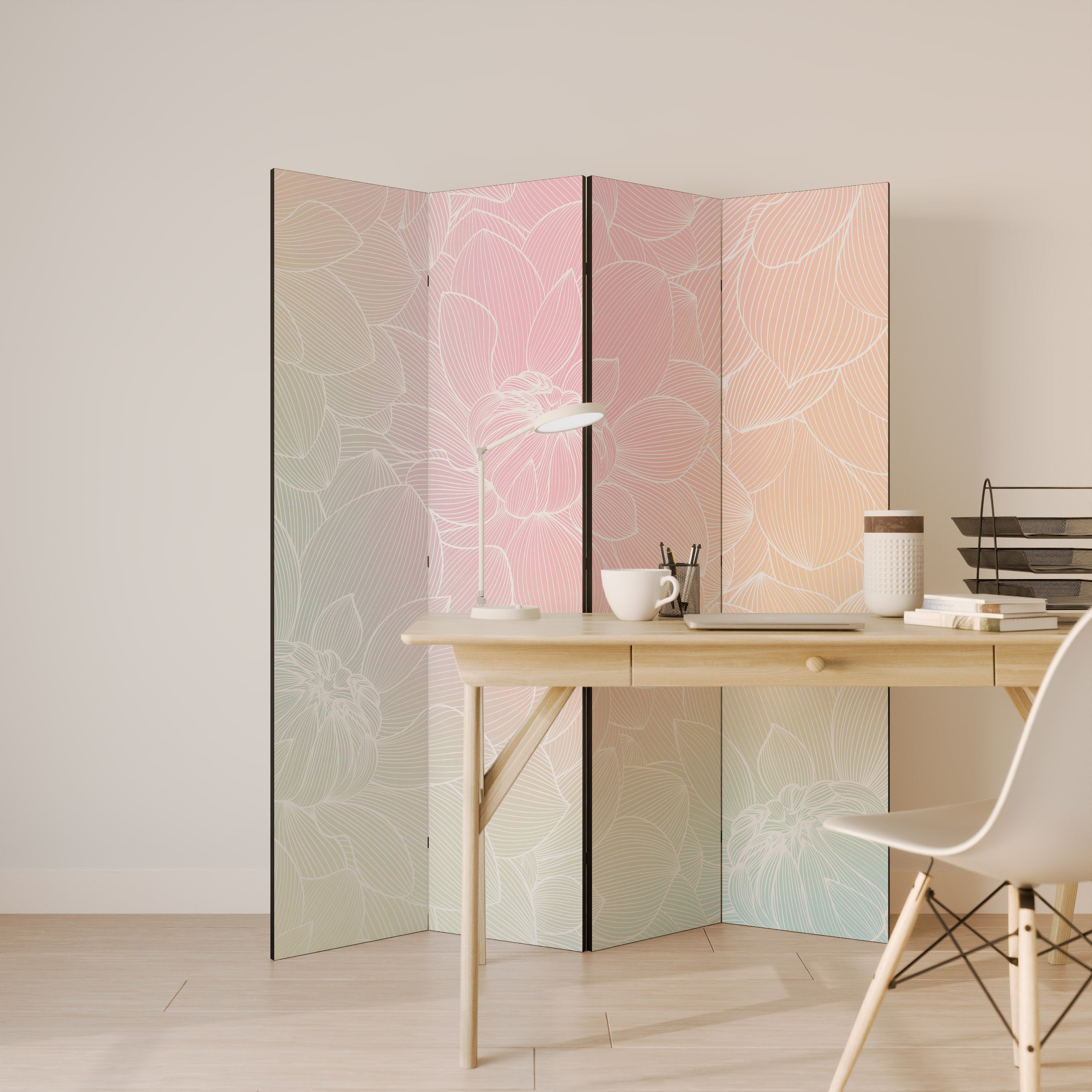 ELEGANT FLORAL FUSION Biombo de 4 Painéis