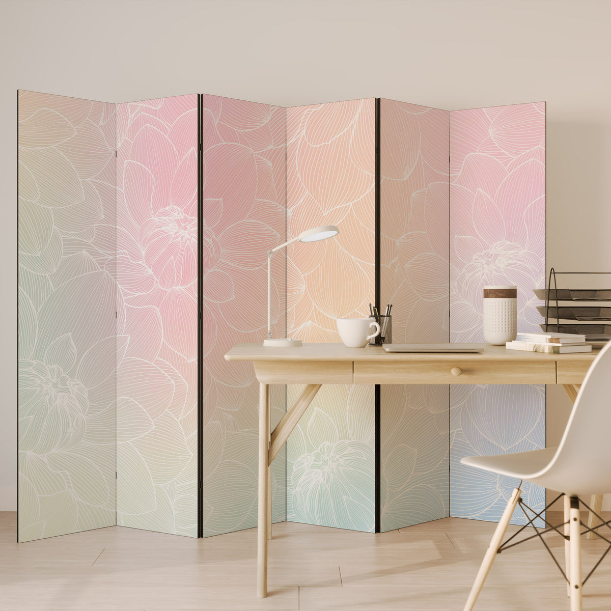 ELEGANT FLORAL FUSION Biombo de 6 Painéis