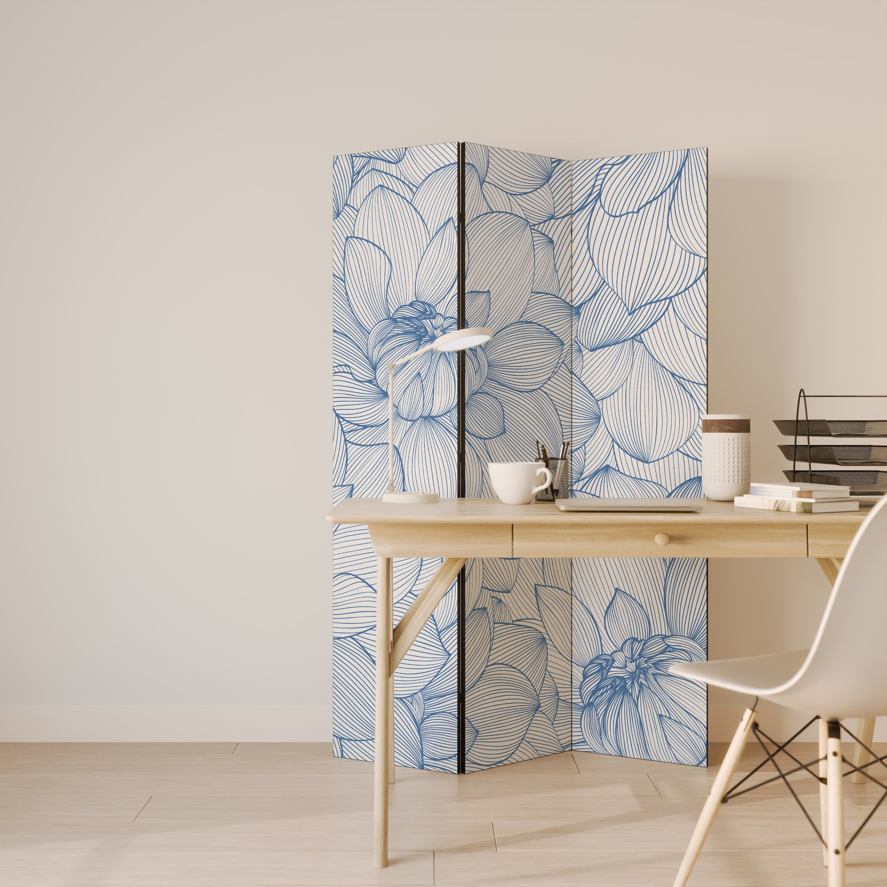 LUSH LINEAR BLOOMS Biombo Decorativo de 3 Painéis