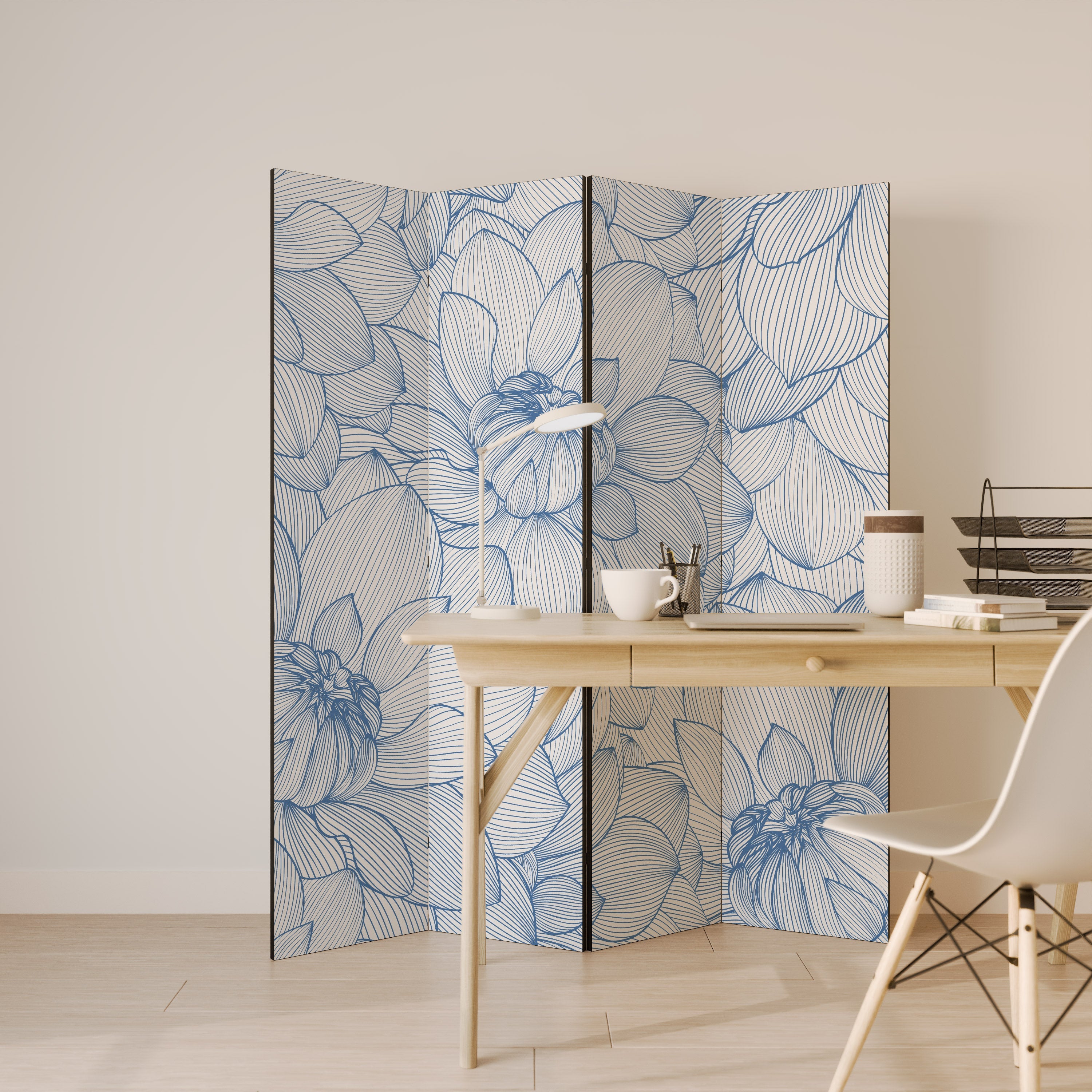 LUSH LINEAR BLOOMS Biombo Decorativo de 4 Painéis