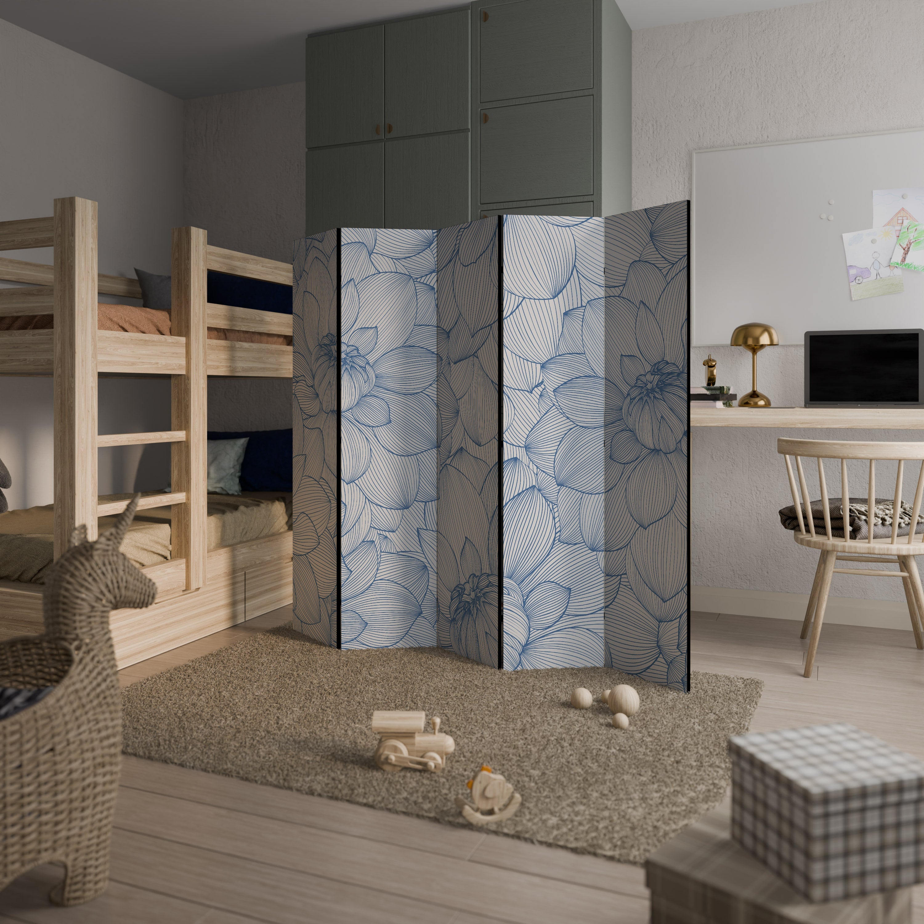 LUSH LINEAR BLOOMS Biombo Decorativo de 5 Painéis