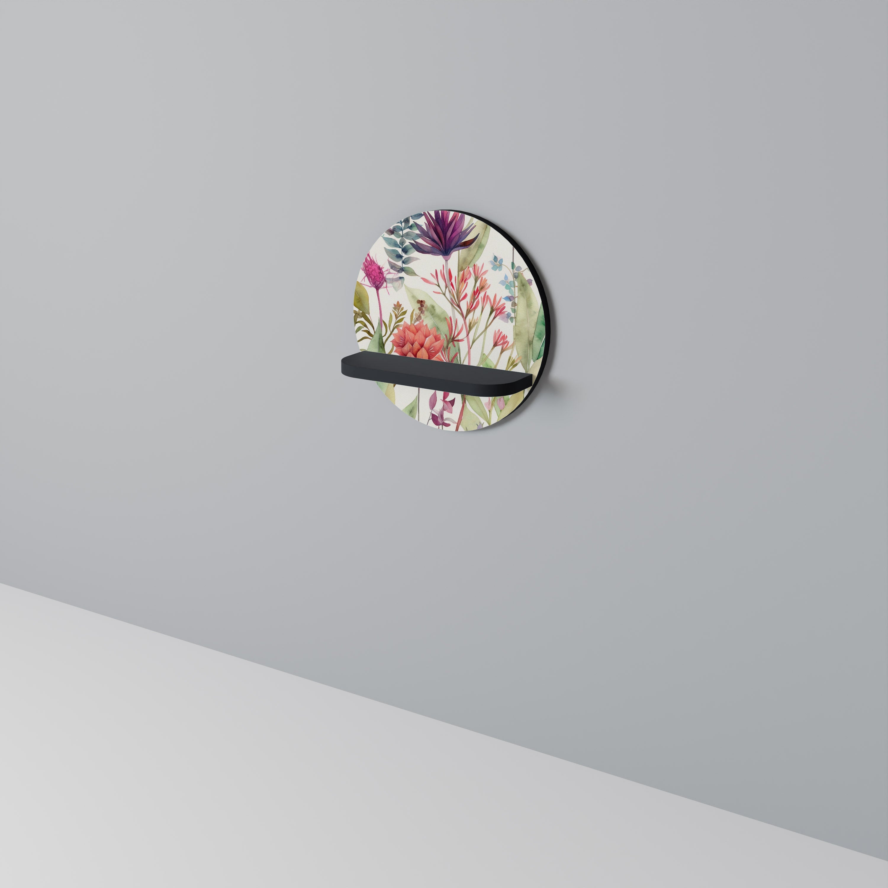 HERBAL FIESTA Round Art Shelf In Black Finish