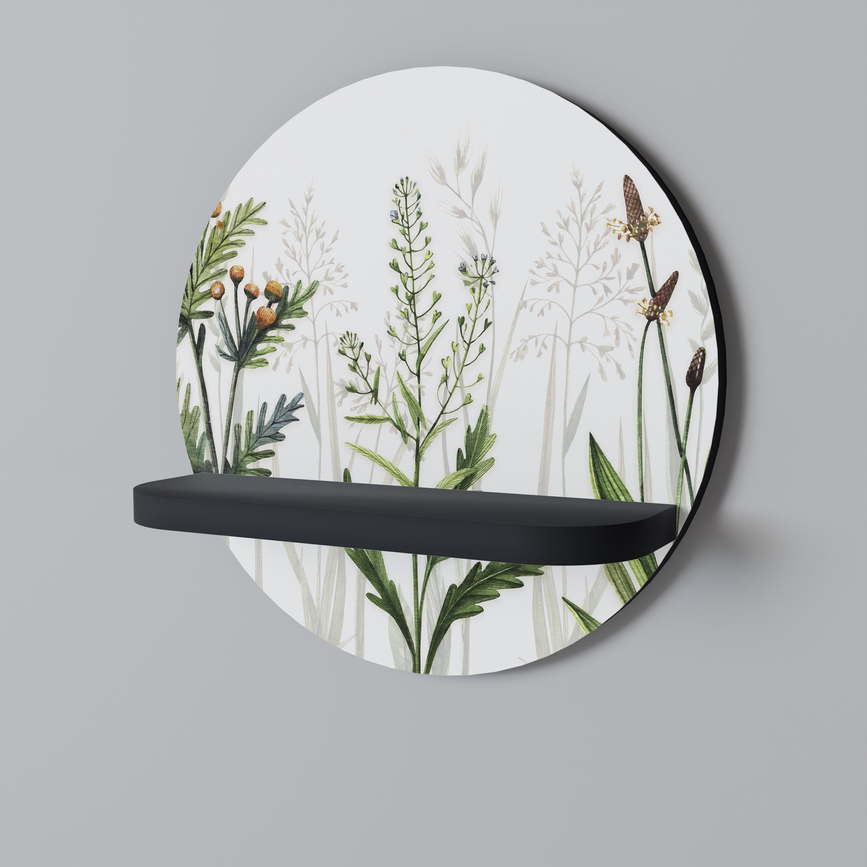 HERBAL DREAM Round Art Shelf In Black Finish