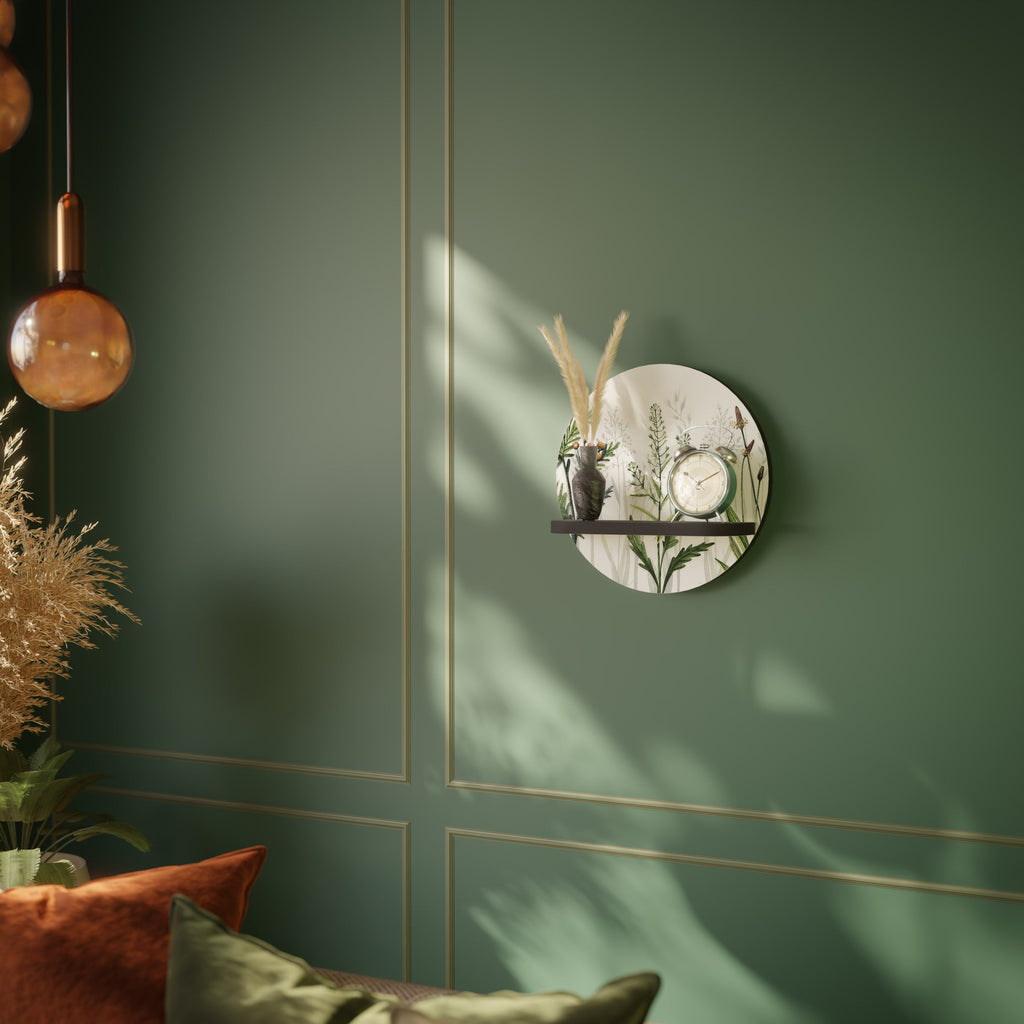 HERBAL DREAM Round Art Shelf In Black Finish