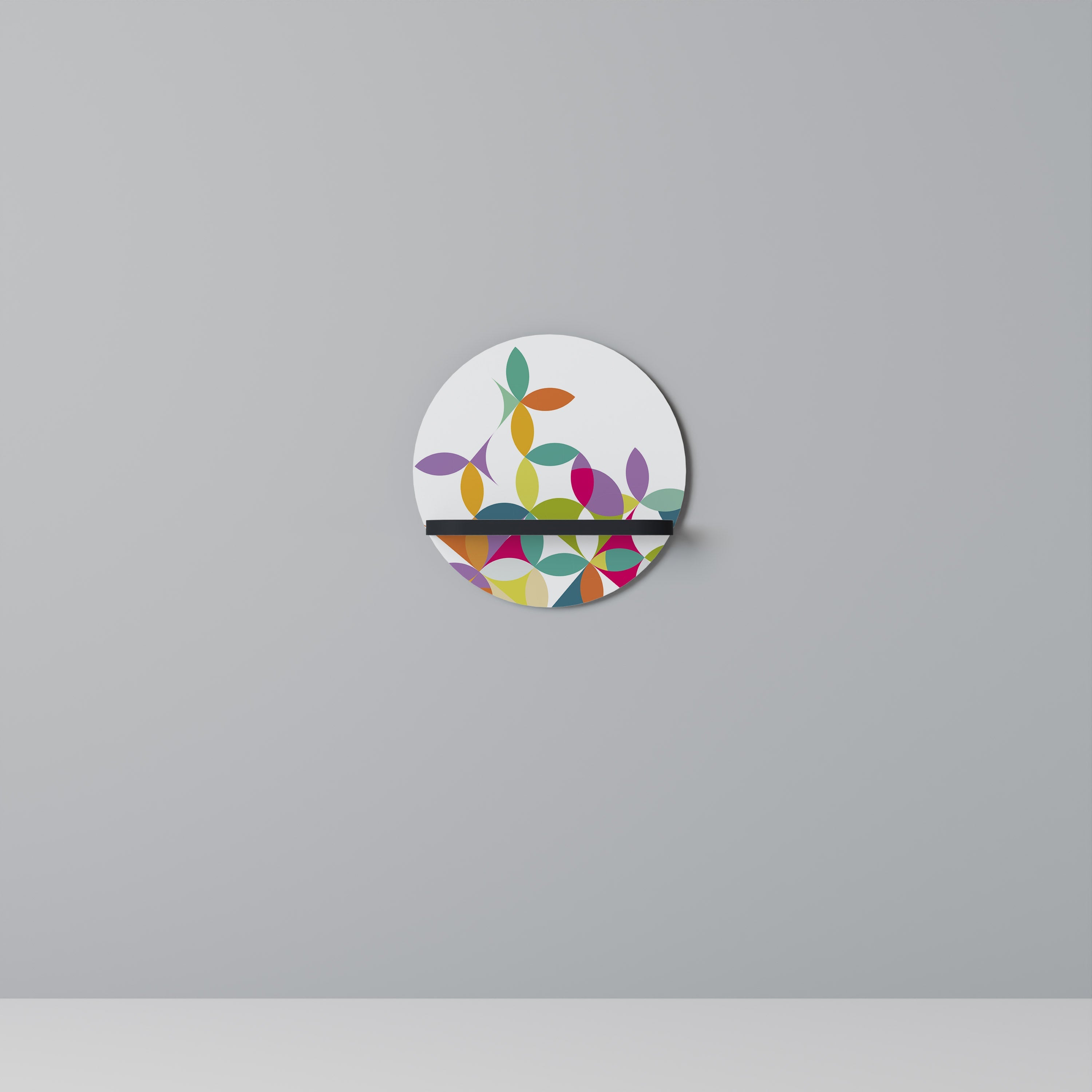 PIXEL BLOSSOM Round Art Shelf In Black Finish