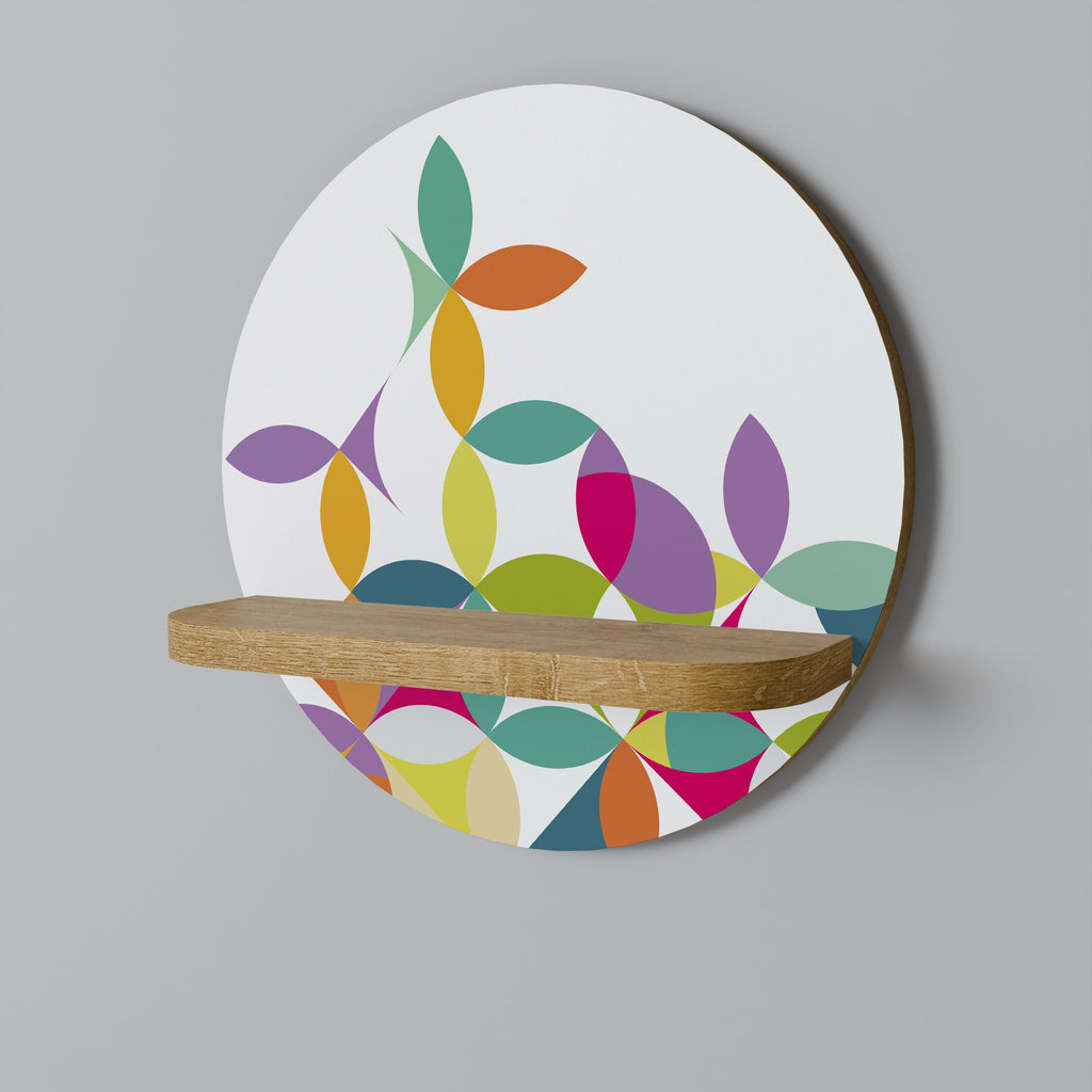 PIXEL BLOSSOM Round Art Shelf In Oak Effect