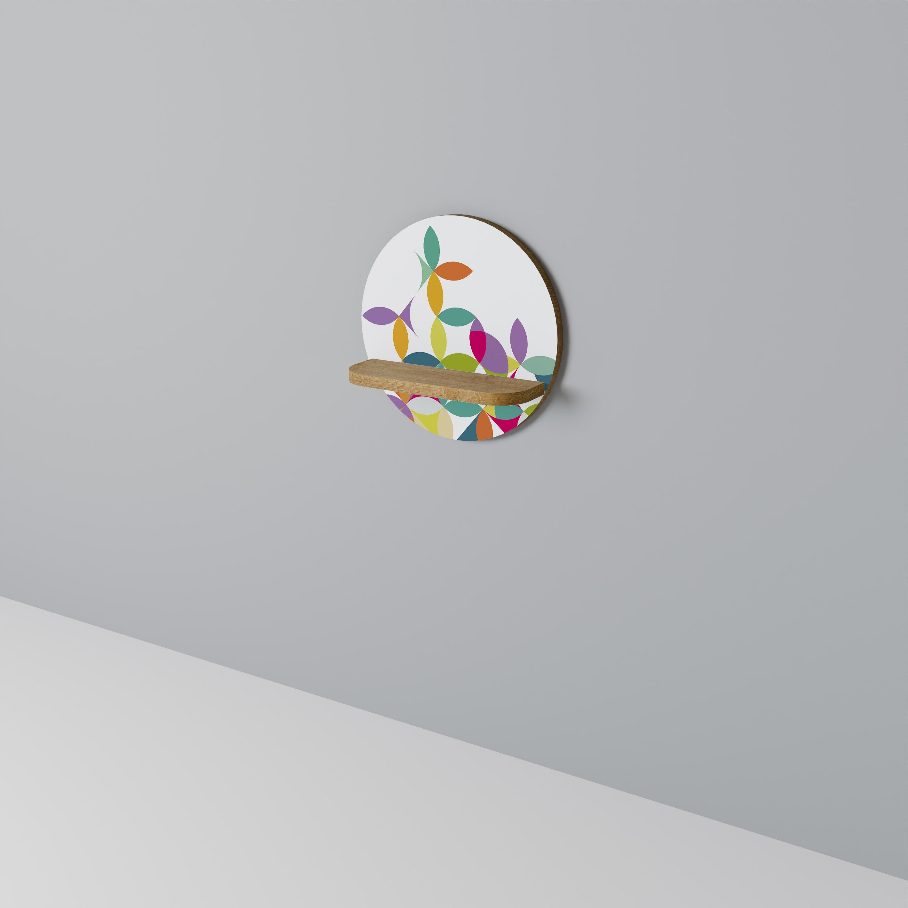 PIXEL BLOSSOM Prateleira Redonda Decorativa em Efeito Carvalho