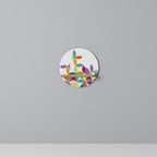 PIXEL BLOSSOM Round Art Shelf In Oak Effect