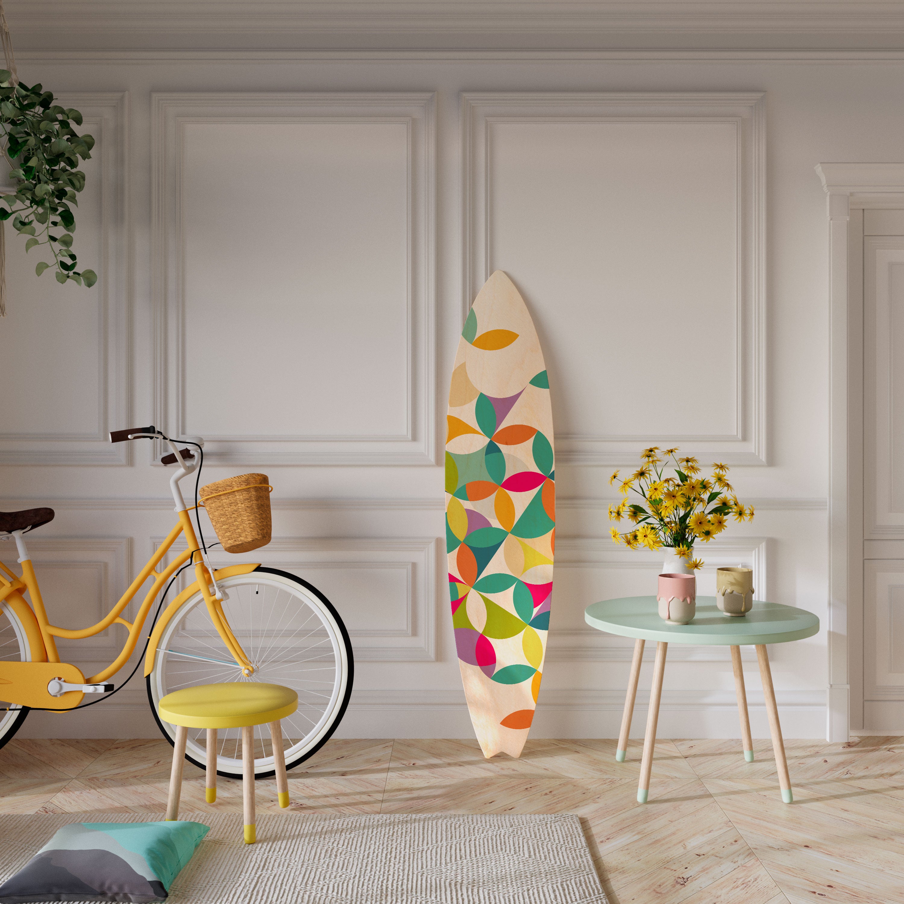 PIXEL BLOSSOM Decorative Plywood Surfboard