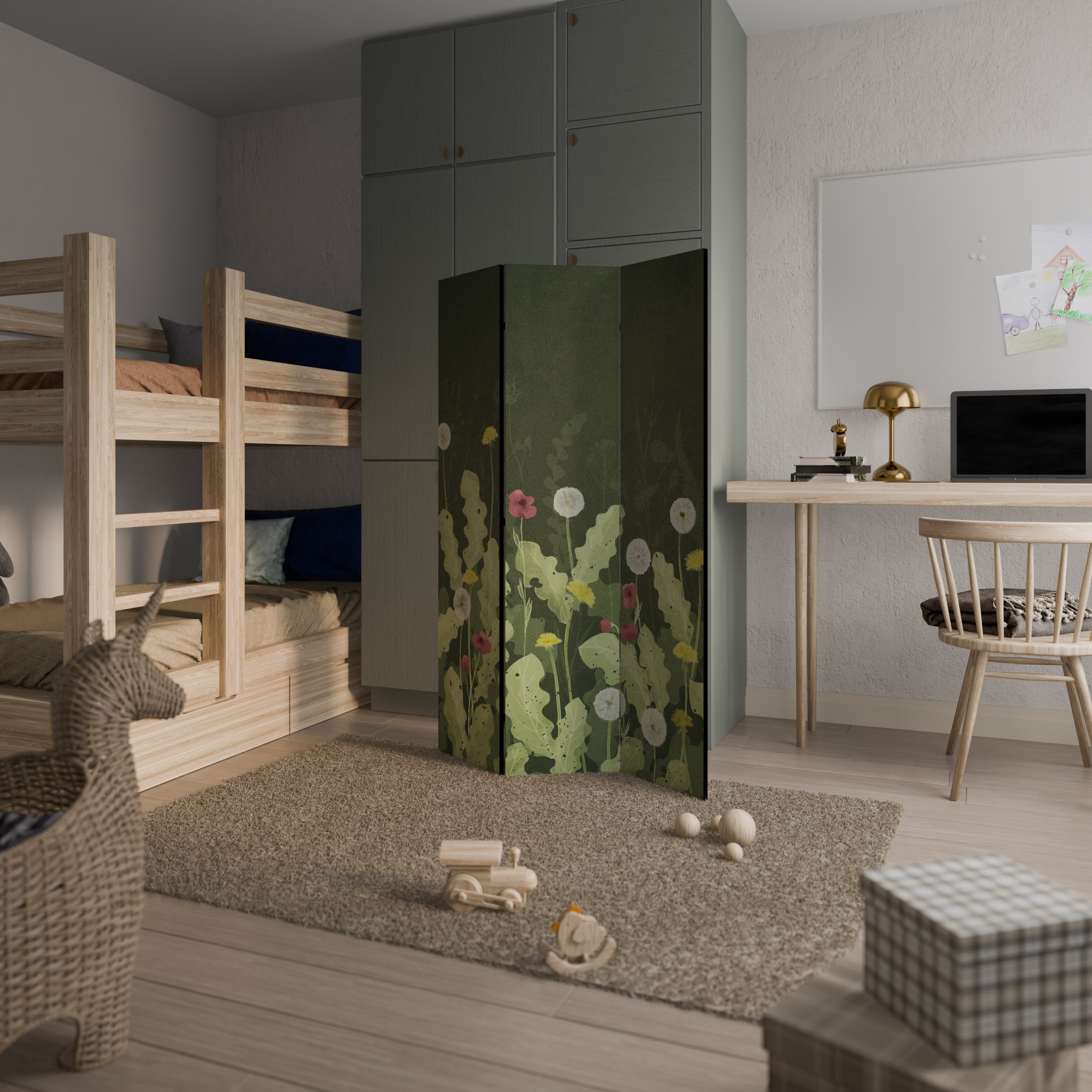 DANDELION AMUSE Biombo Decorativo de 3 Painéis