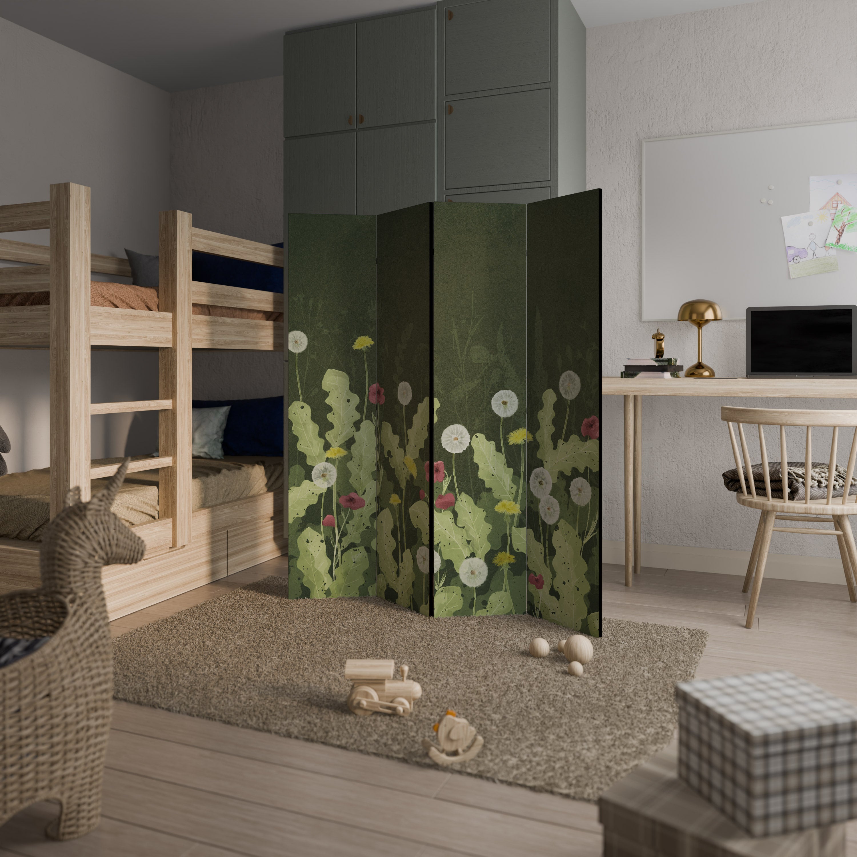 DANDELION AMUSE Biombo Decorativo de 4 Painéis