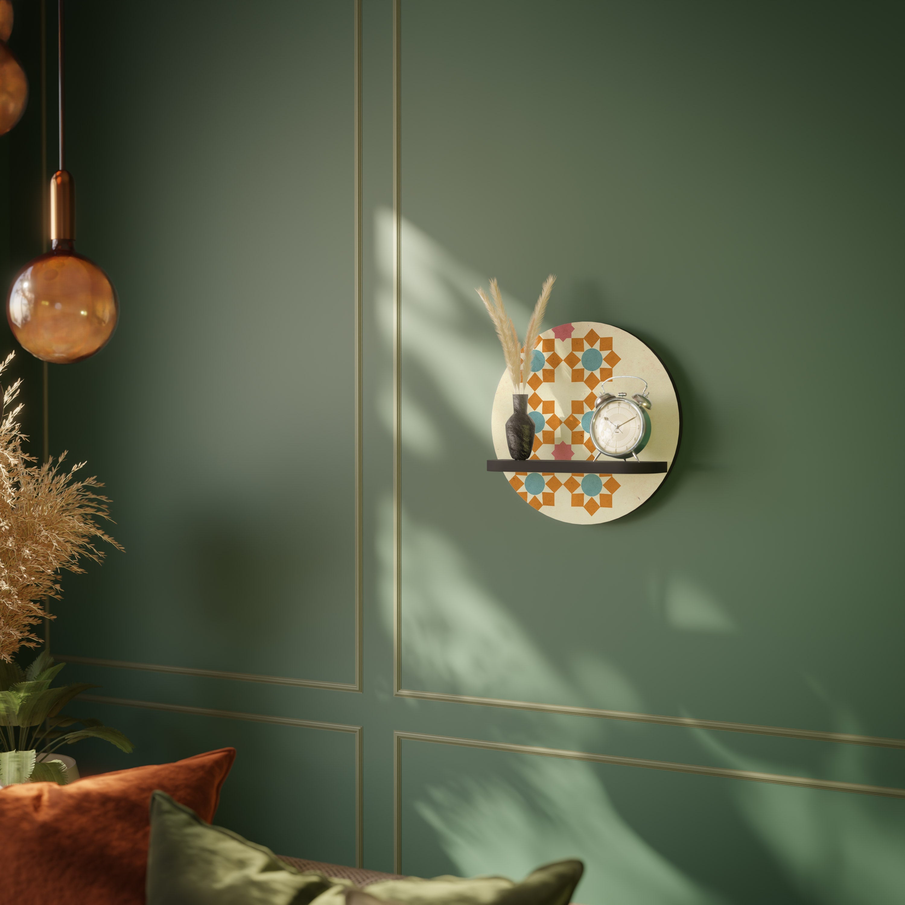 FLORAL DECOR Round Art Shelf In Black Finish