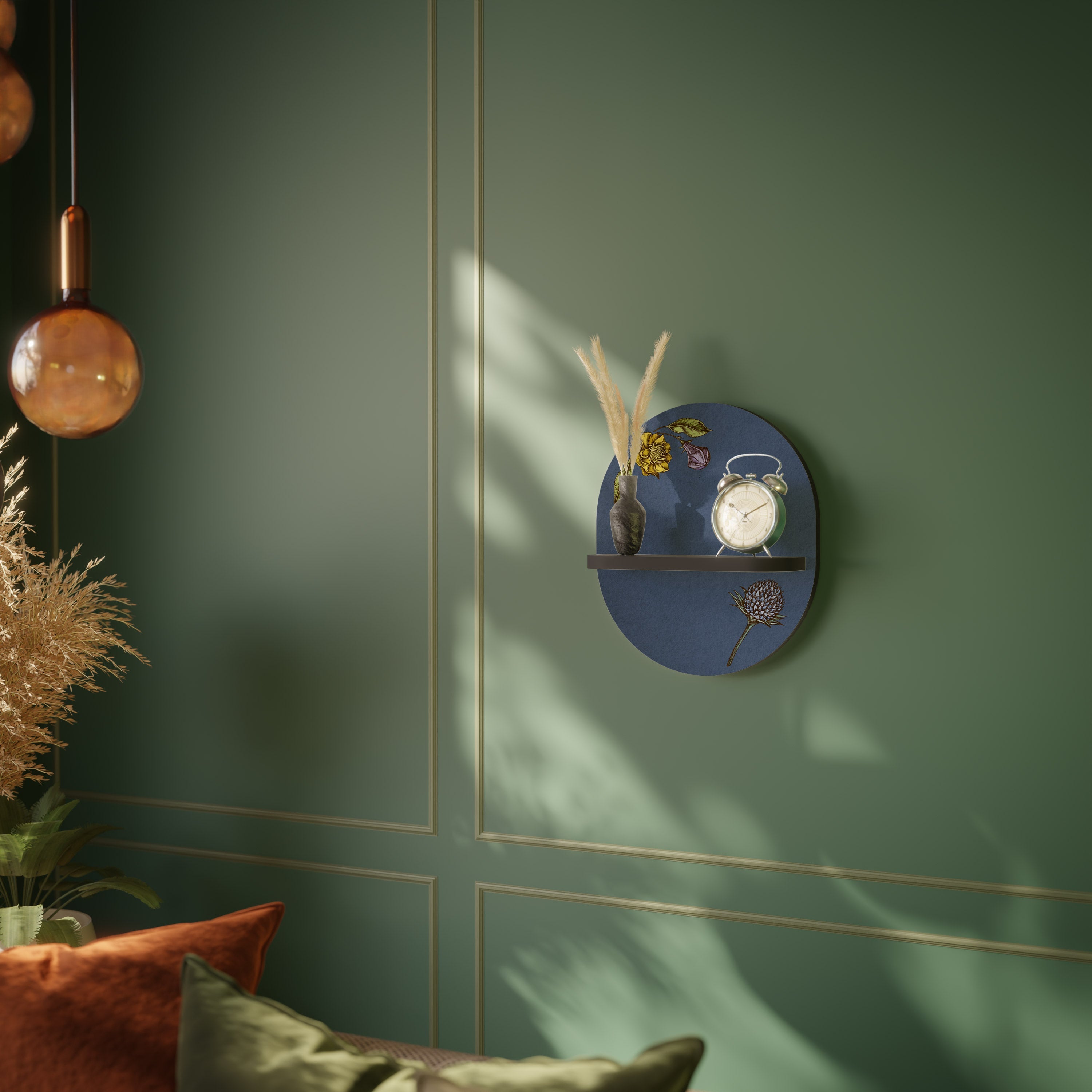 MIDNIGHT FLORA Prateleira Oval Decorativa em Acabamento Preto