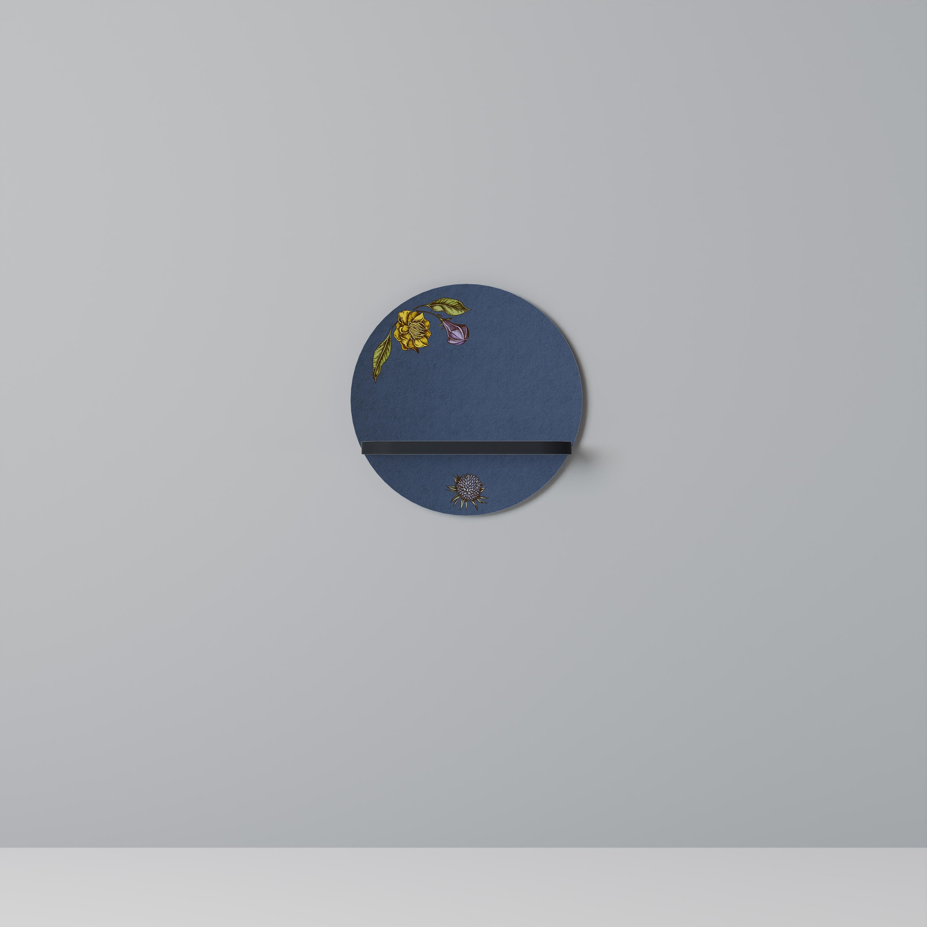 MIDNIGHT FLORA Round Art Shelf In Black Finish