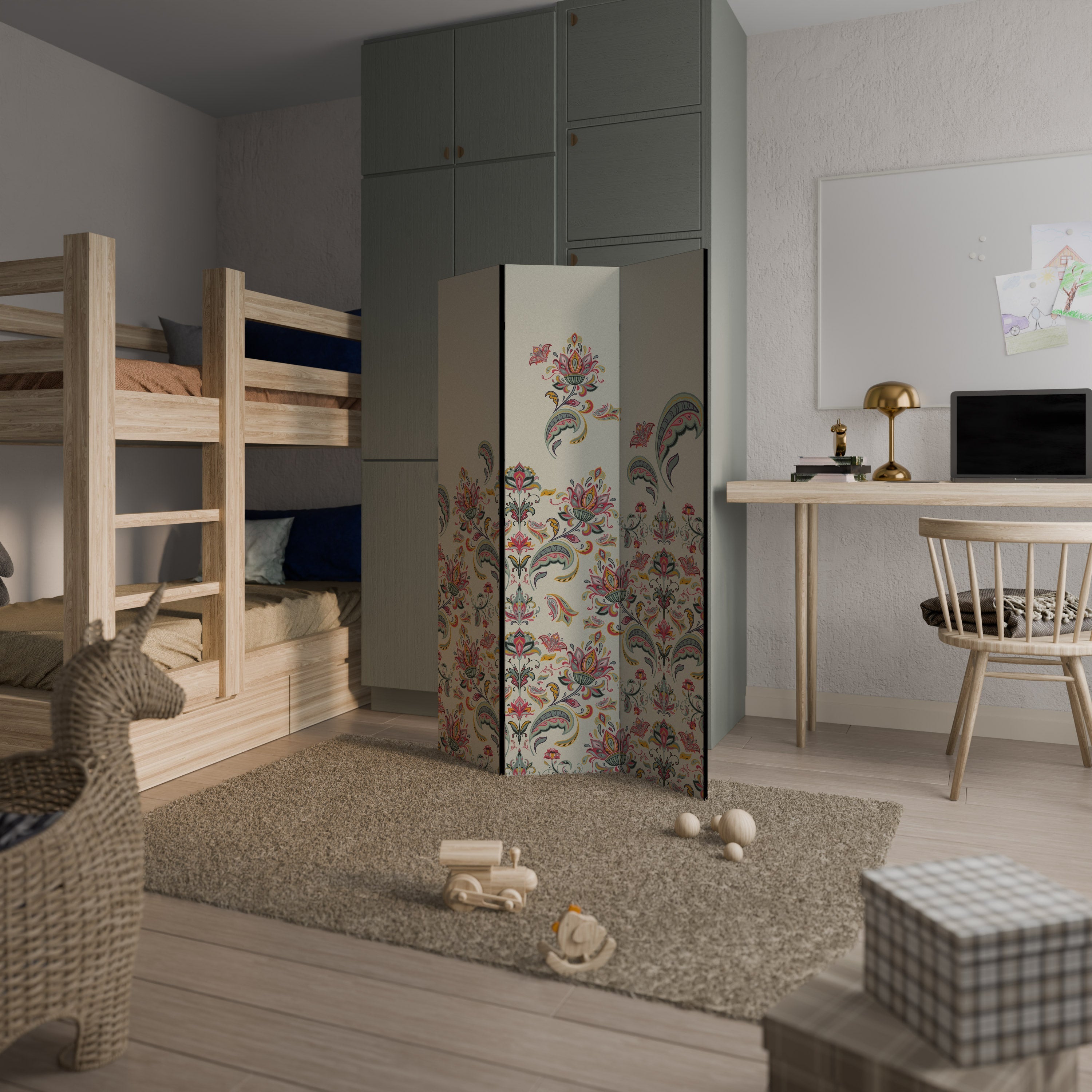 ORGANIC FOLKLORE Biombo Decorativo de 3 Painéis