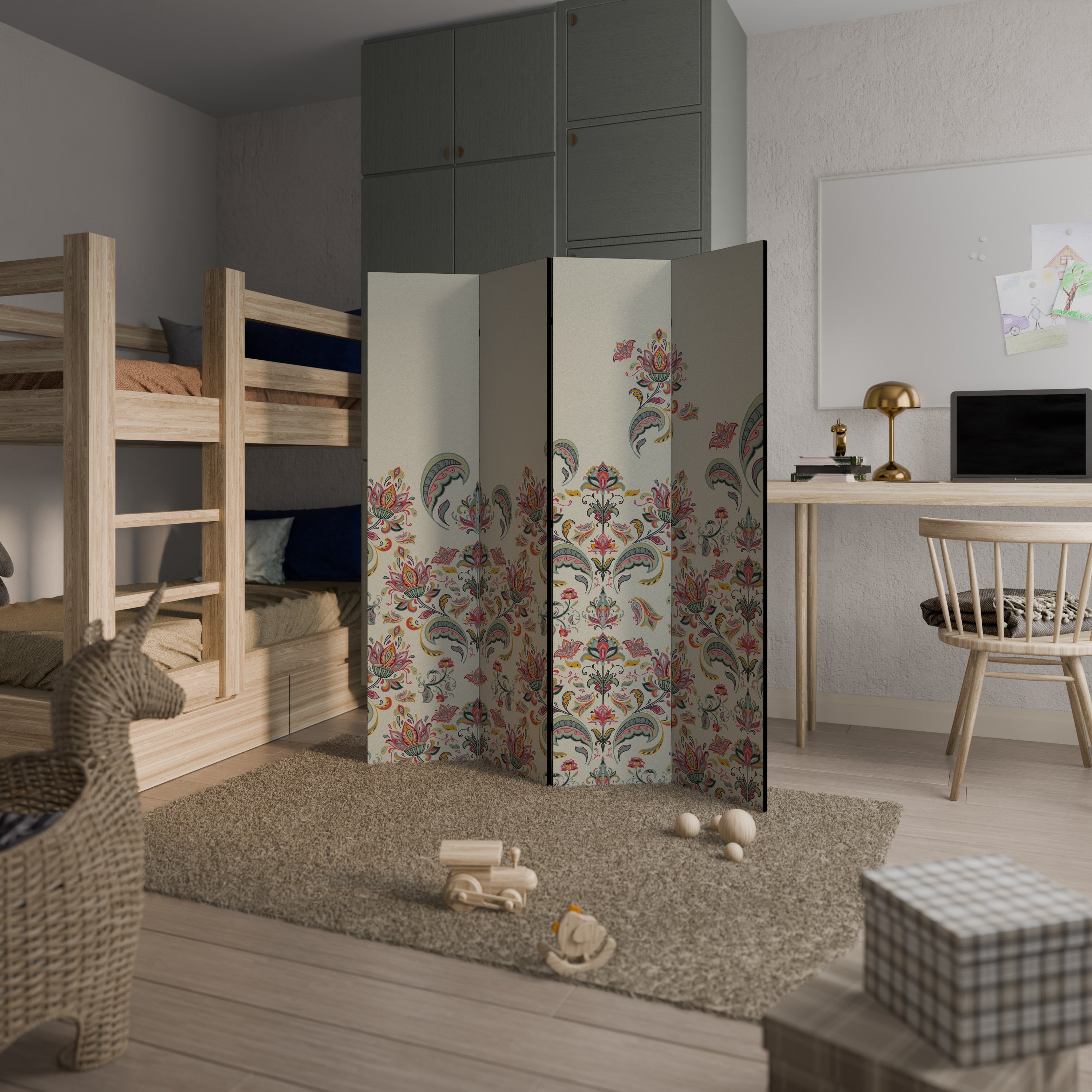 ORGANIC FOLKLORE Biombo Decorativo de 4 Painéis