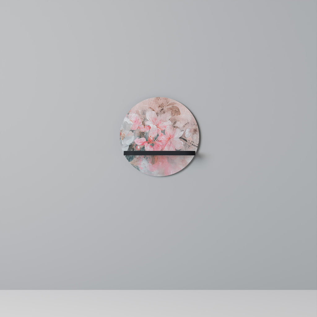 CHERRY BLOSSOM Round Art Shelf In Black Finish