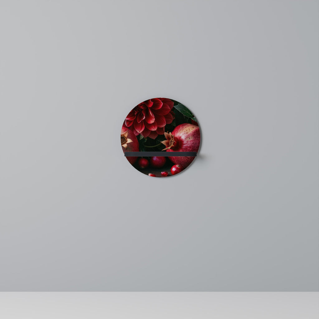 DAHLIAS AND POMEGRANATES Prateleira Redonda Decorativa em Acabamento Preto