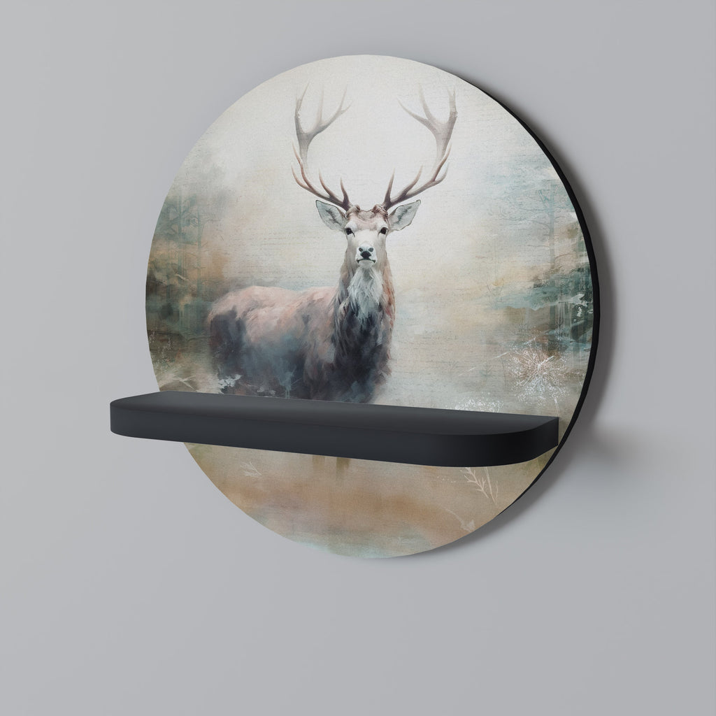 FOREST KING Round Art Shelf In Black Finish