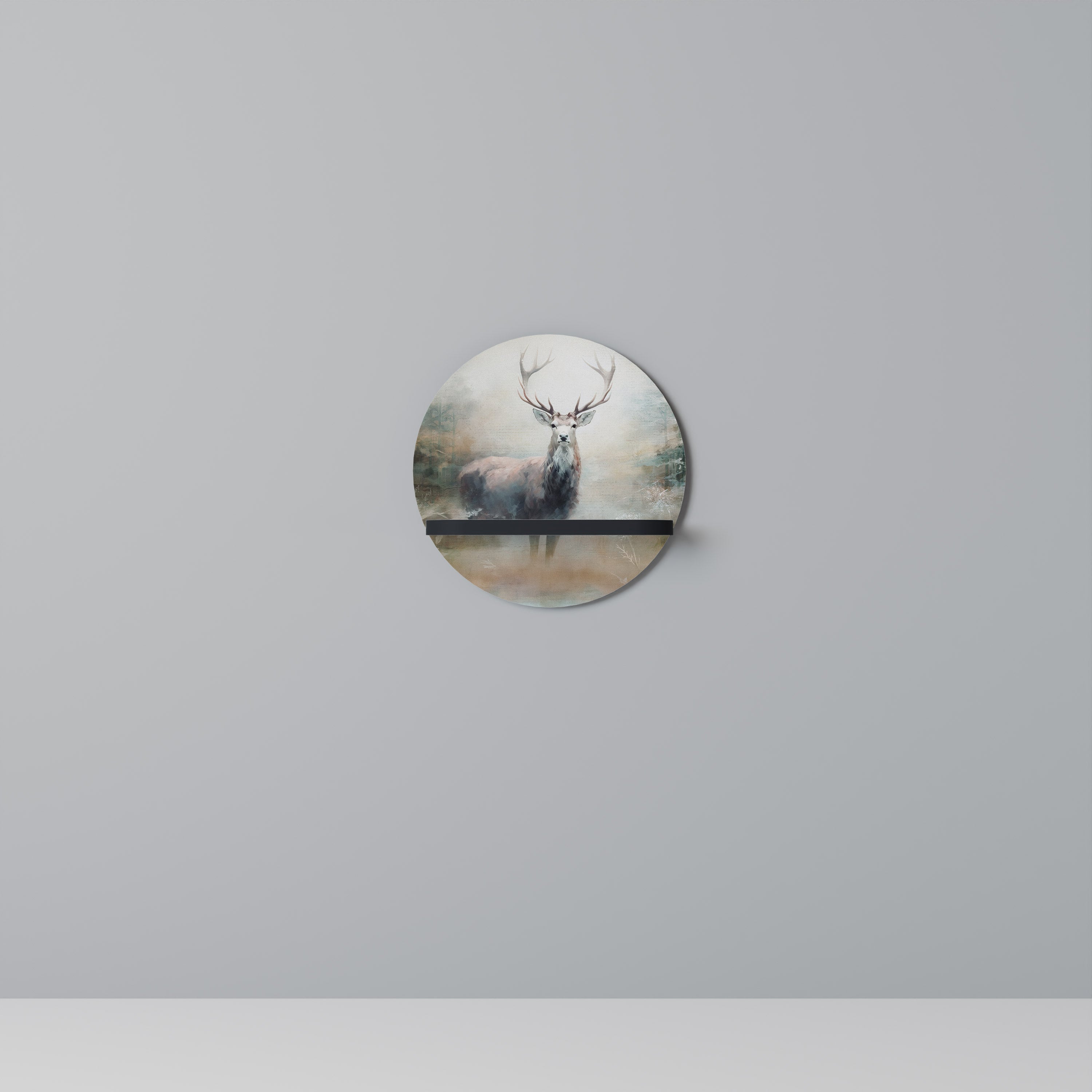 FOREST KING Round Art Shelf In Black Finish