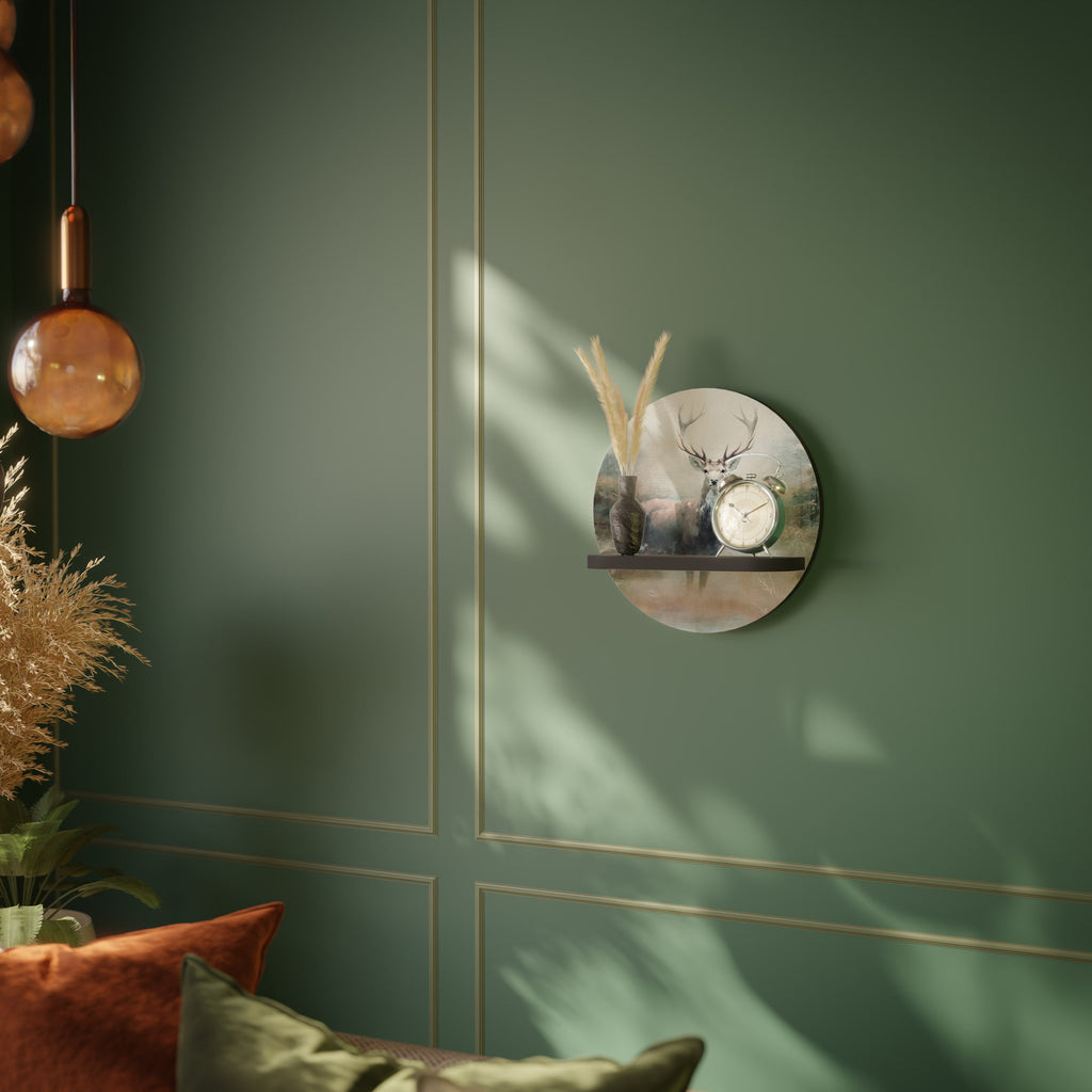 FOREST KING Round Art Shelf In Black Finish