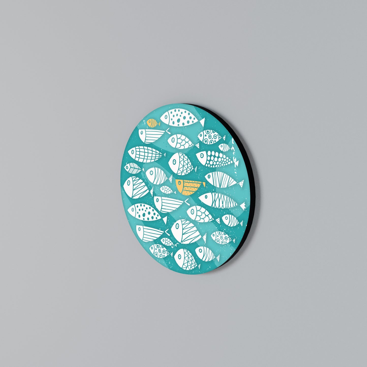 FISHY FOLK ART Arte de Parede Redonda