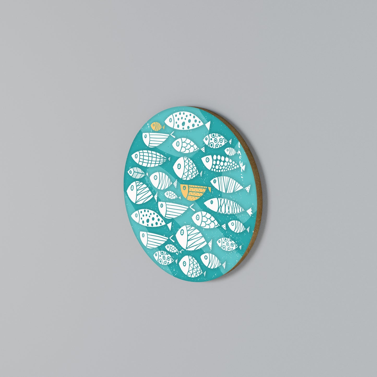 FISHY FOLK ART Arte de Parede Redonda