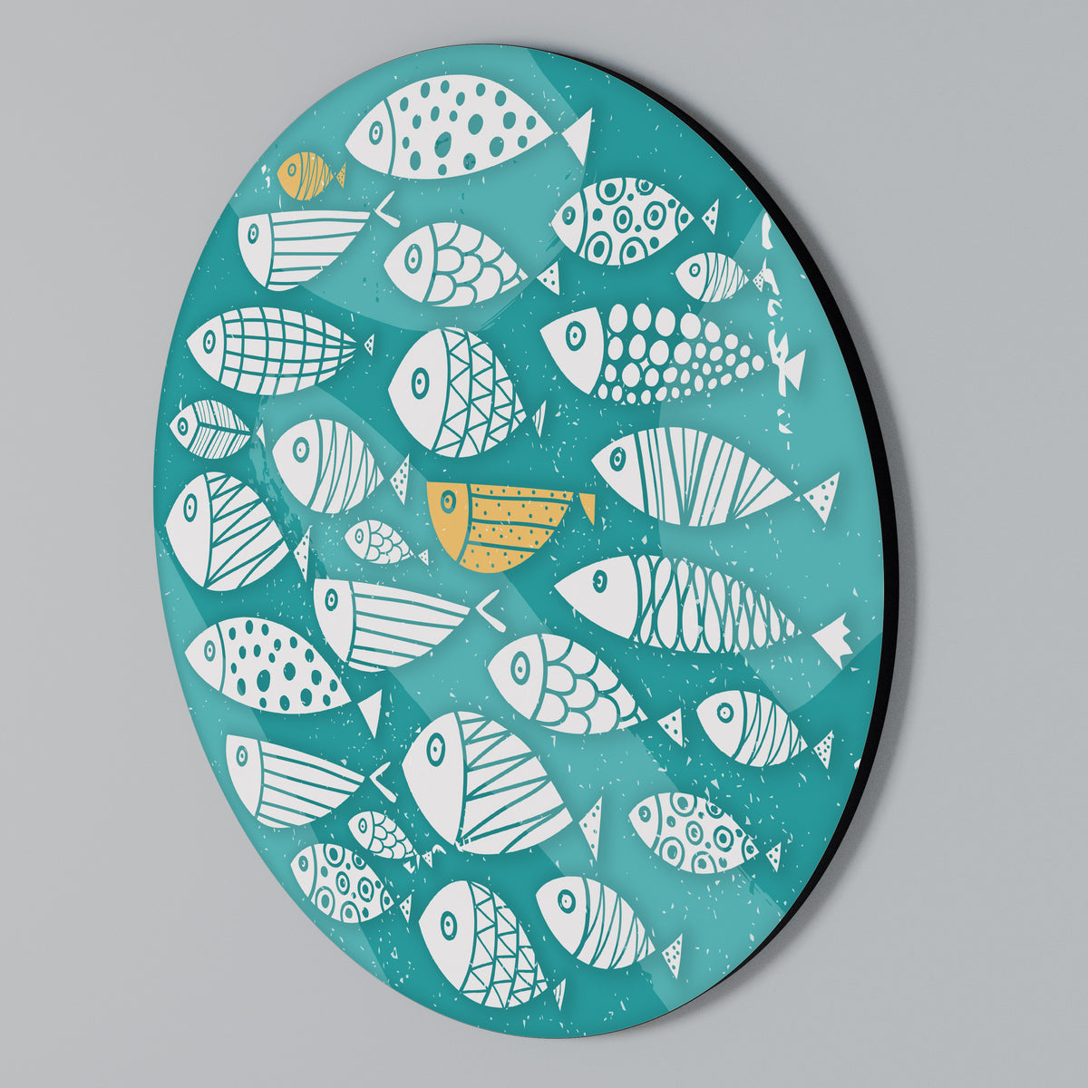FISHY FOLK ART Arte de Parede Redonda