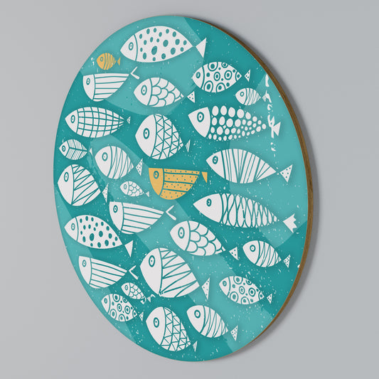 FISHY FOLK ART Round Wall Art