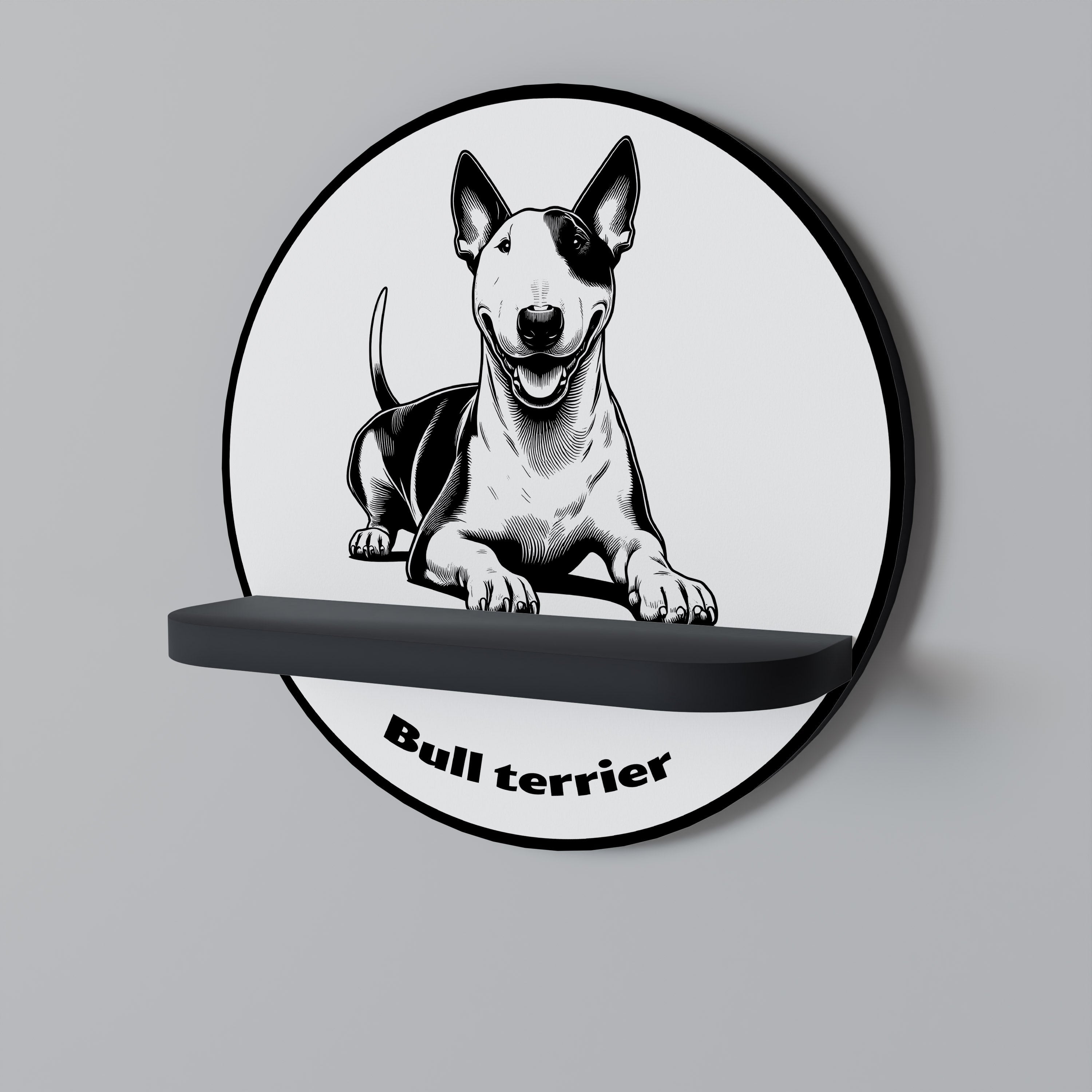 BULL TERRIER Round Art Shelf In Black Finish