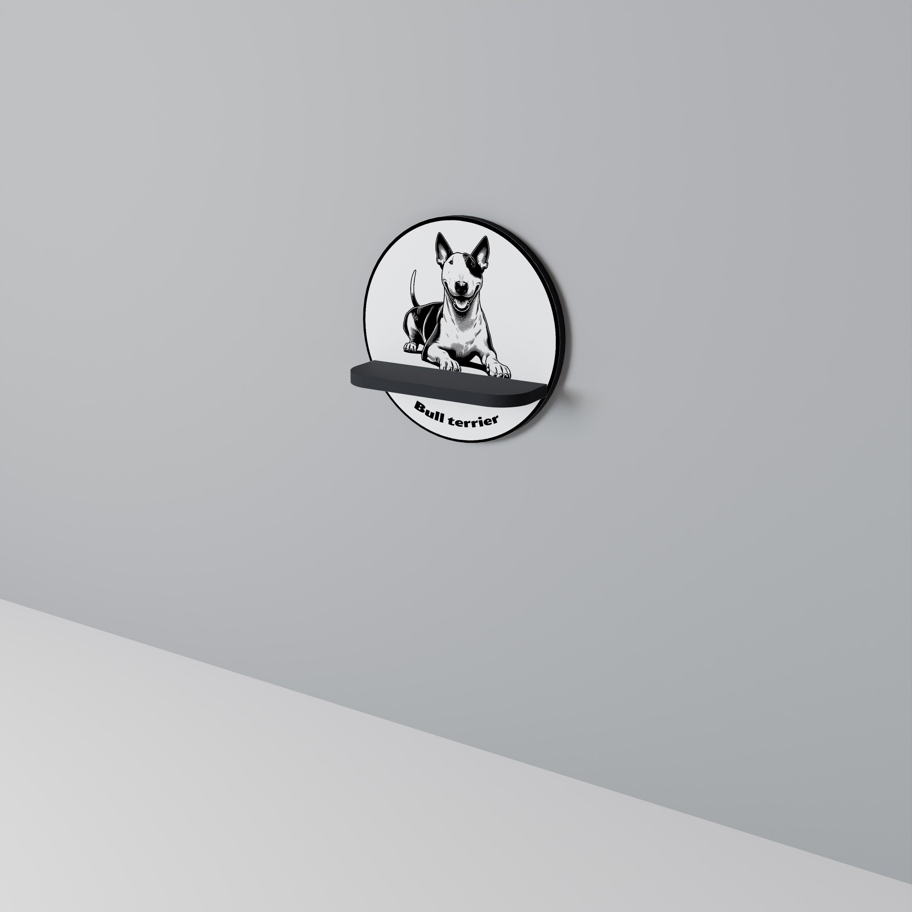 BULL TERRIER Round Art Shelf In Black Finish