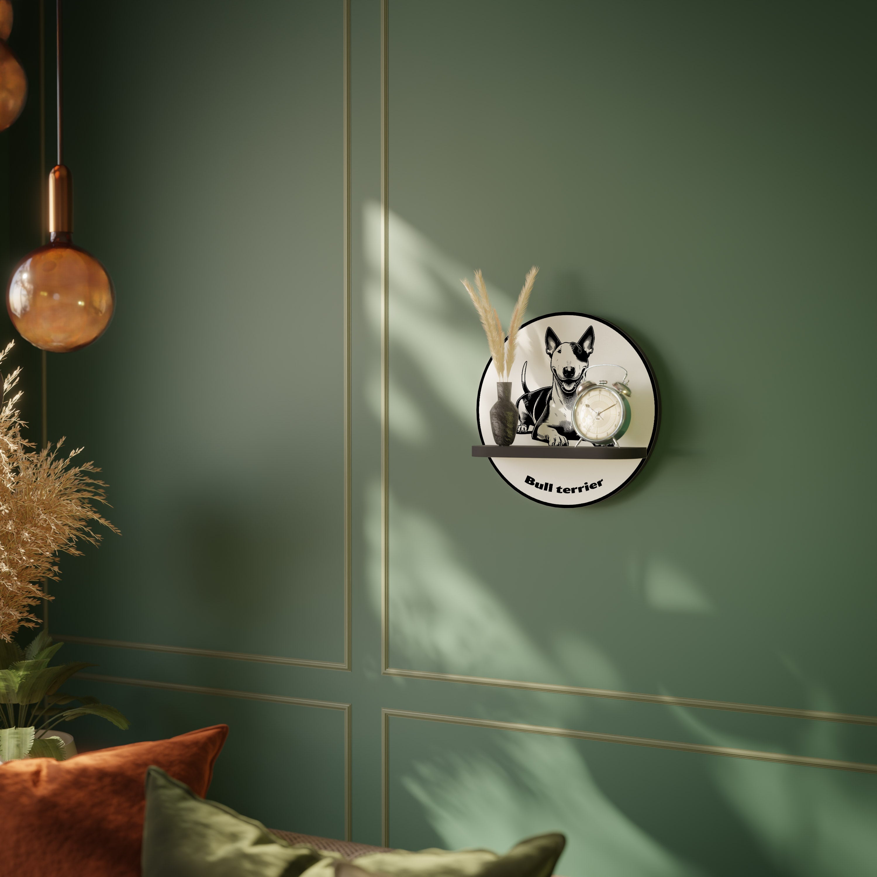 BULL TERRIER Round Art Shelf In Black Finish