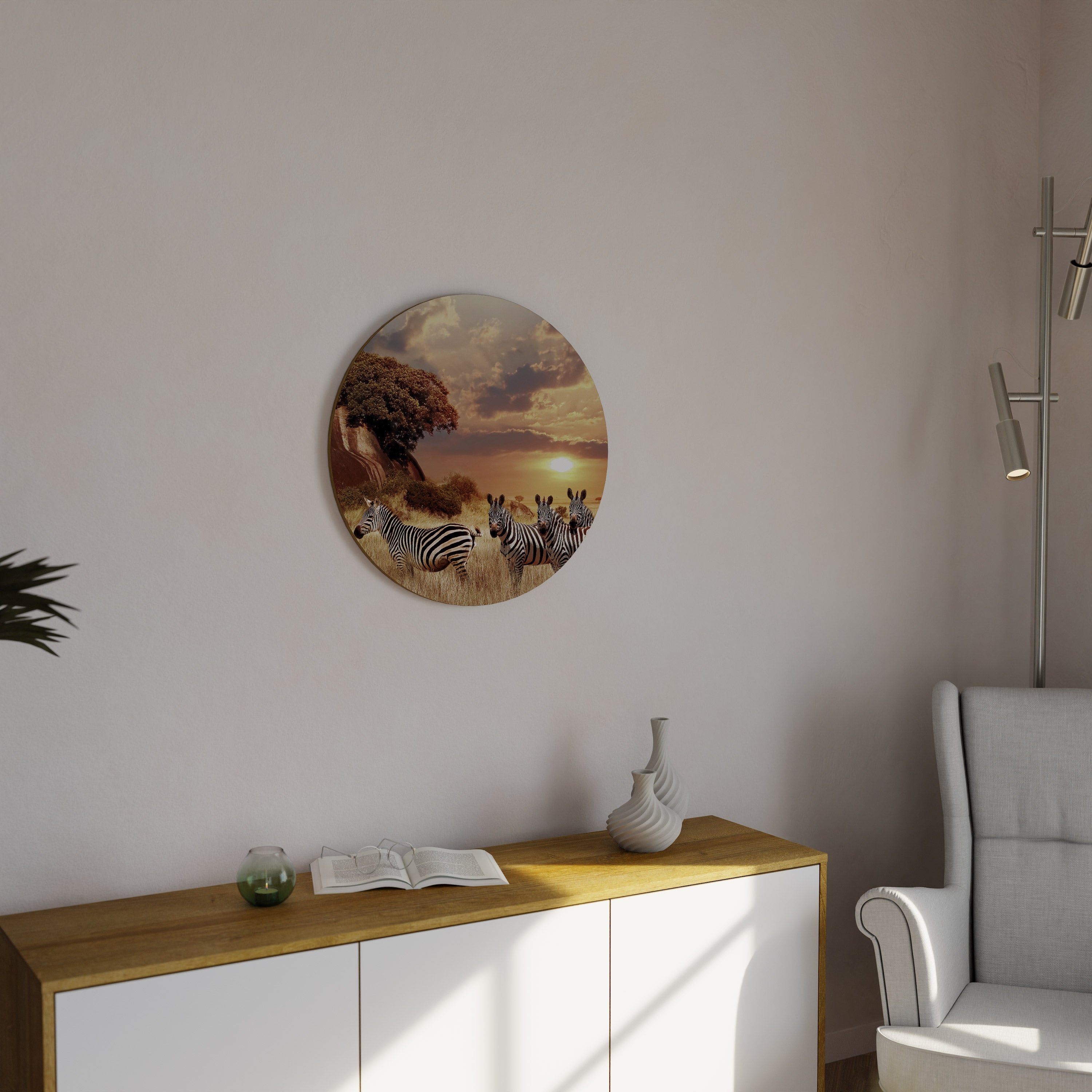 ZEBRA SUNSET SERENADE Quadro Redondo Decorativo