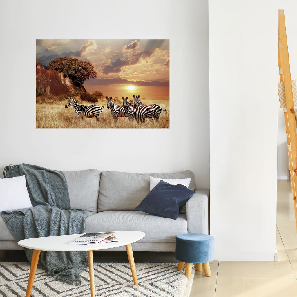 ZEBRA SUNSET SERENADE Peel and Stick Horizontal Poster