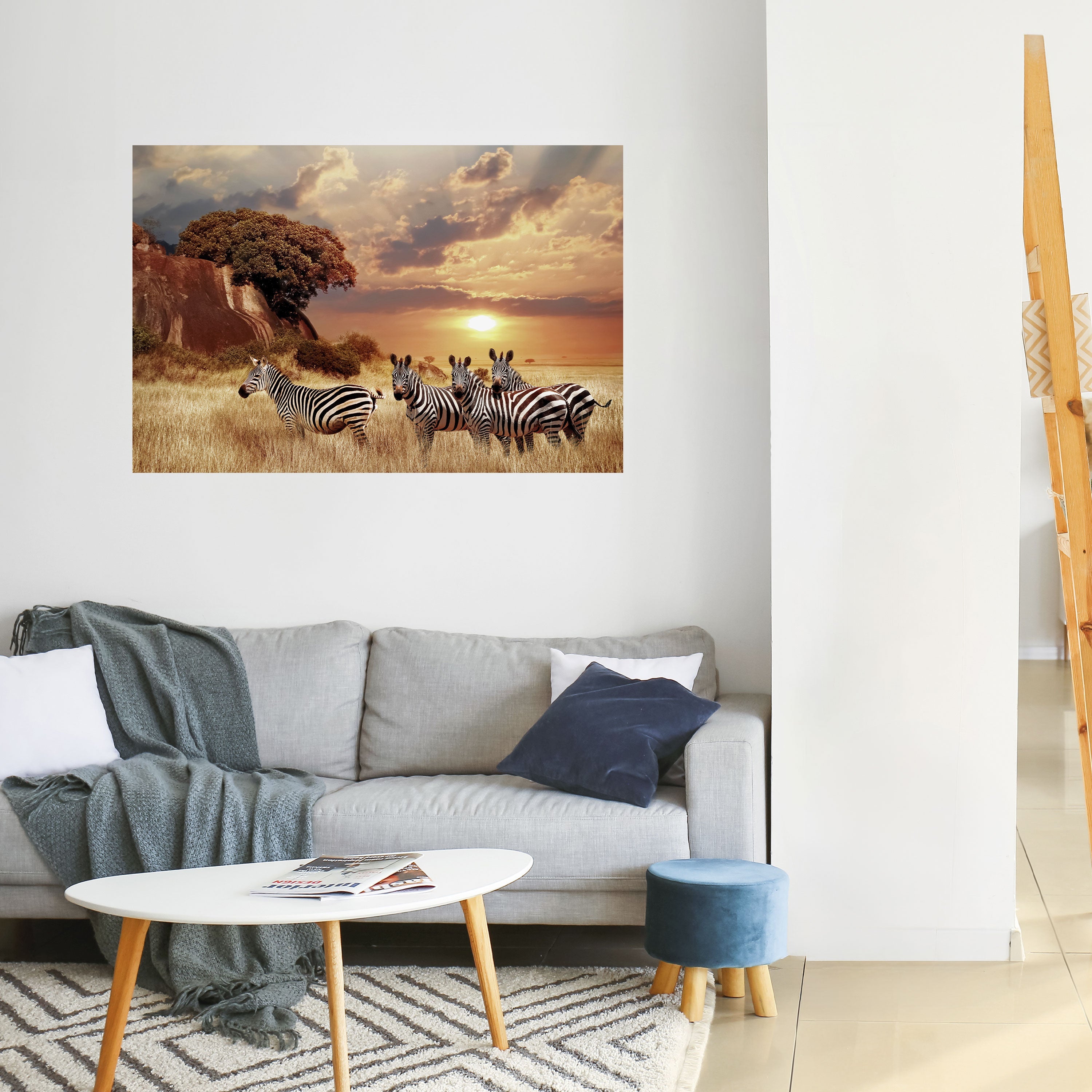 ZEBRA SUNSET SERENADE Peel and Stick Horizontal Poster