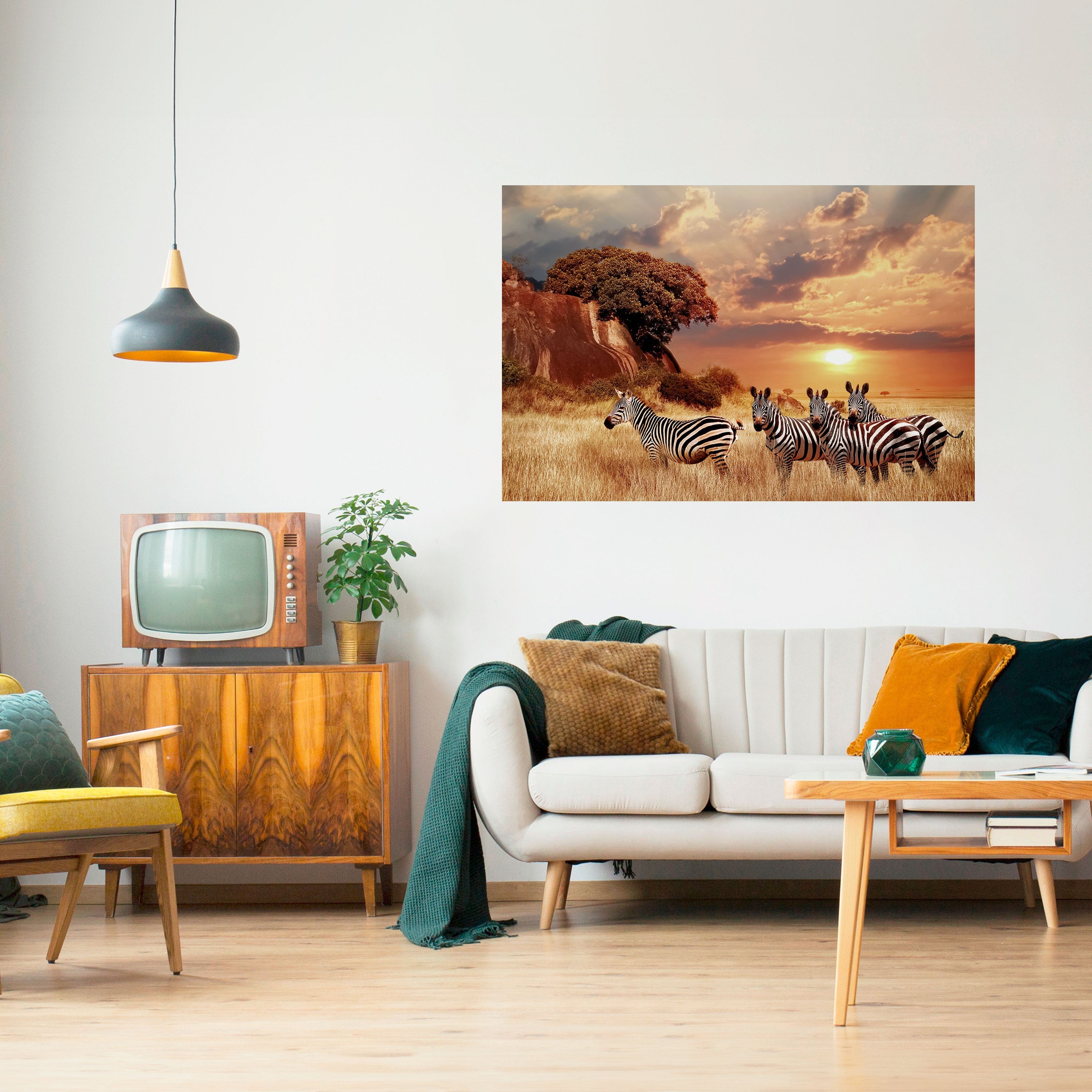 ZEBRA SUNSET SERENADE Peel and Stick Horizontal Poster