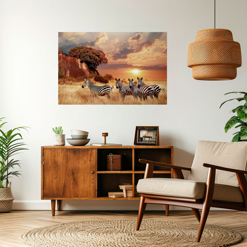 ZEBRA SUNSET SERENADE Peel and Stick Horizontal Poster