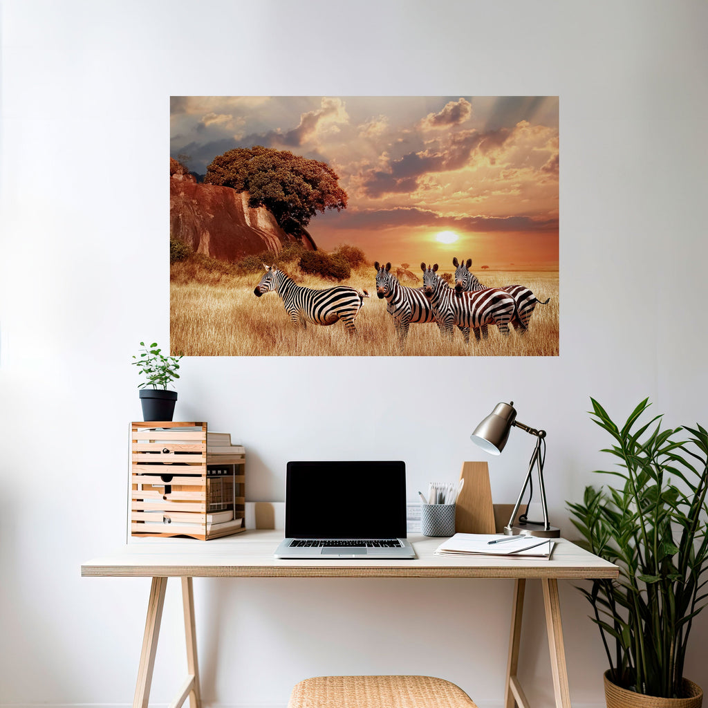 ZEBRA SUNSET SERENADE Peel and Stick Horizontal Poster