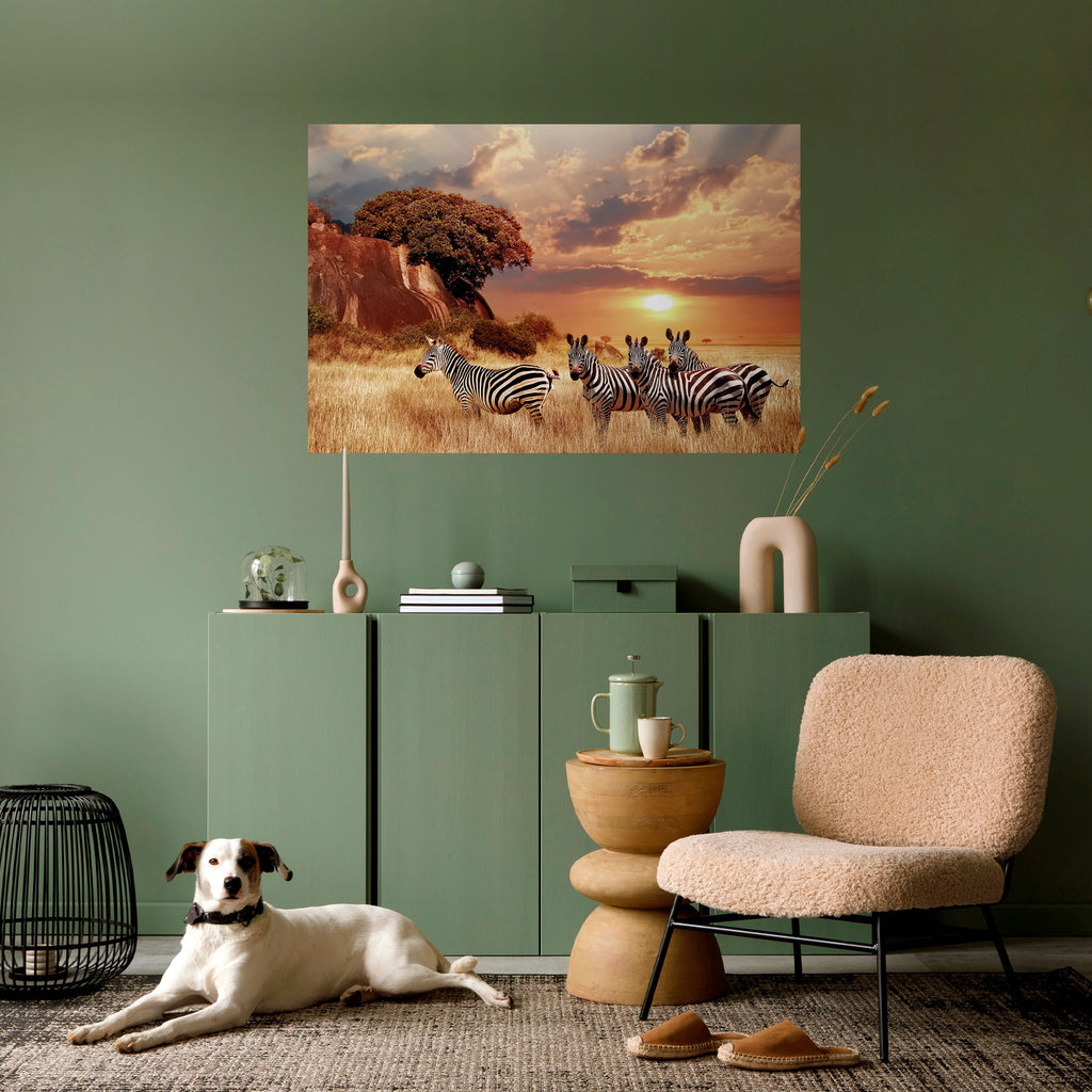 ZEBRA SUNSET SERENADE Peel and Stick Horizontal Poster