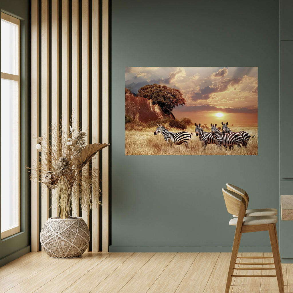 ZEBRA SUNSET SERENADE Peel and Stick Horizontal Poster
